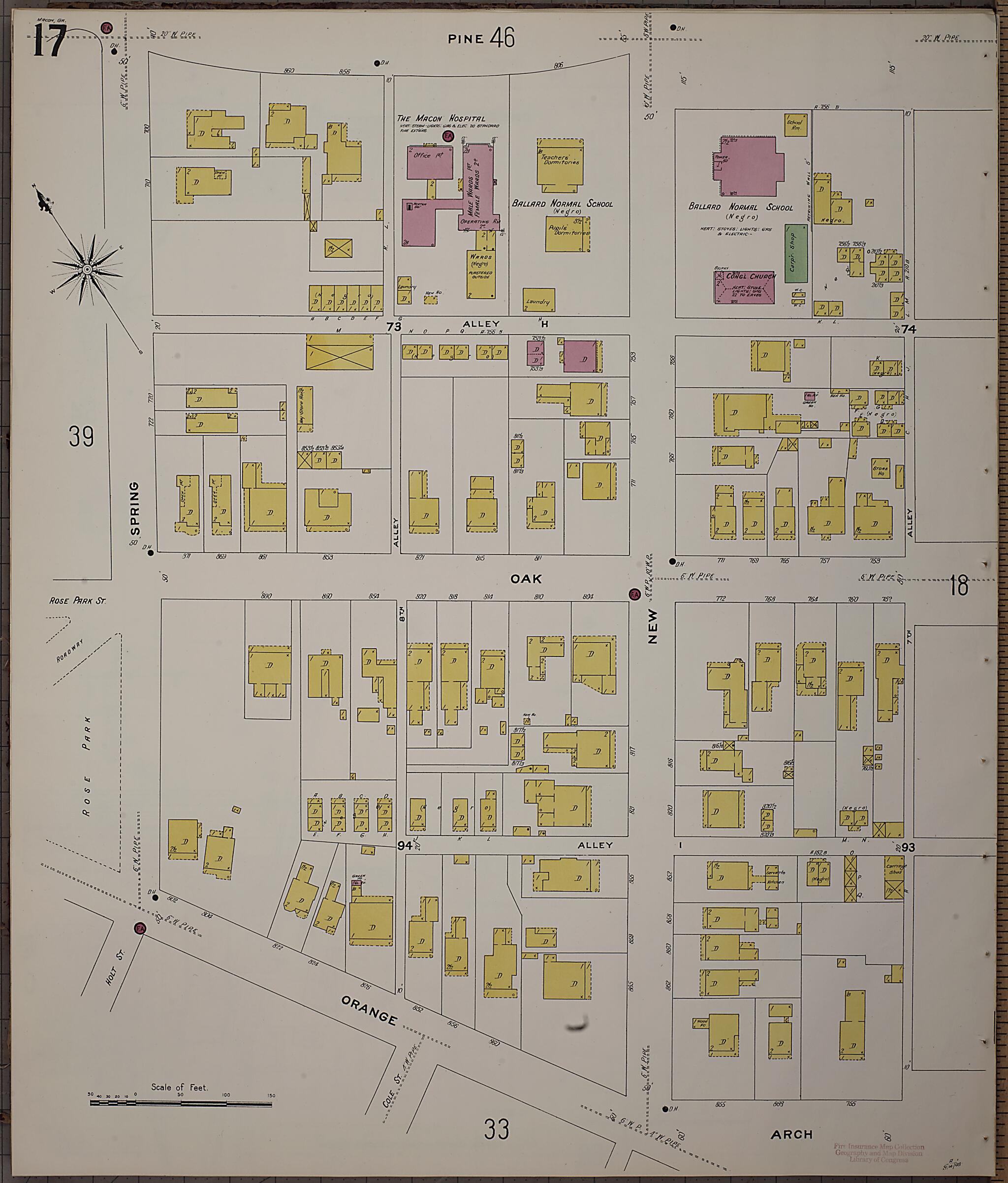 This old map of Macon, Jones County, Georgia was created by Sanborn Map Company in 1908