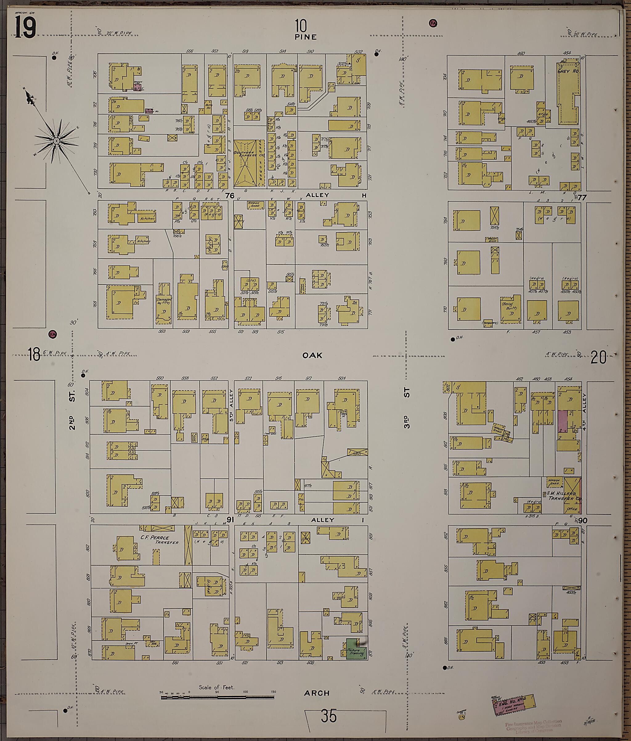This old map of Macon, Jones County, Georgia was created by Sanborn Map Company in 1908