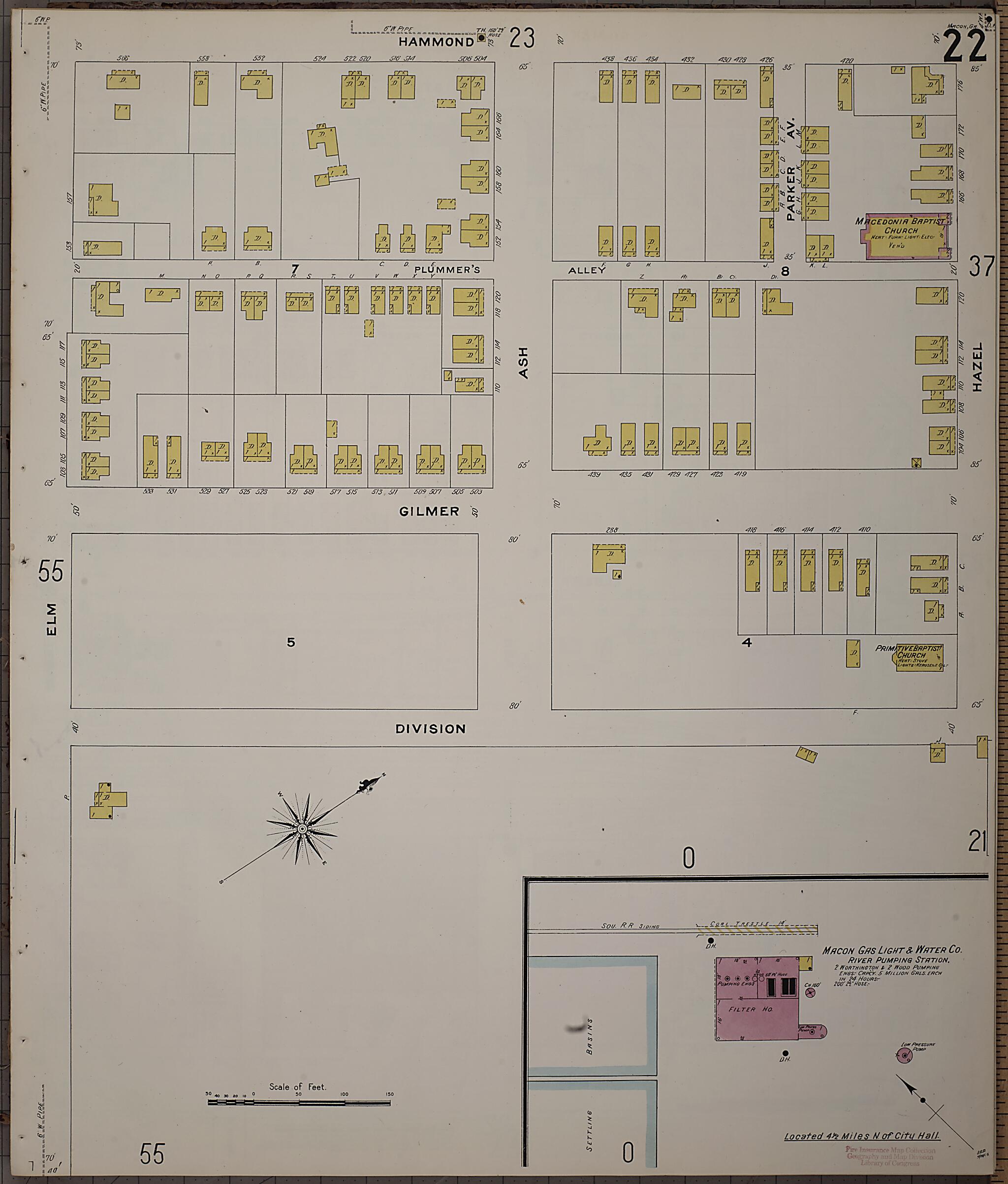 This old map of Macon, Jones County, Georgia was created by Sanborn Map Company in 1908