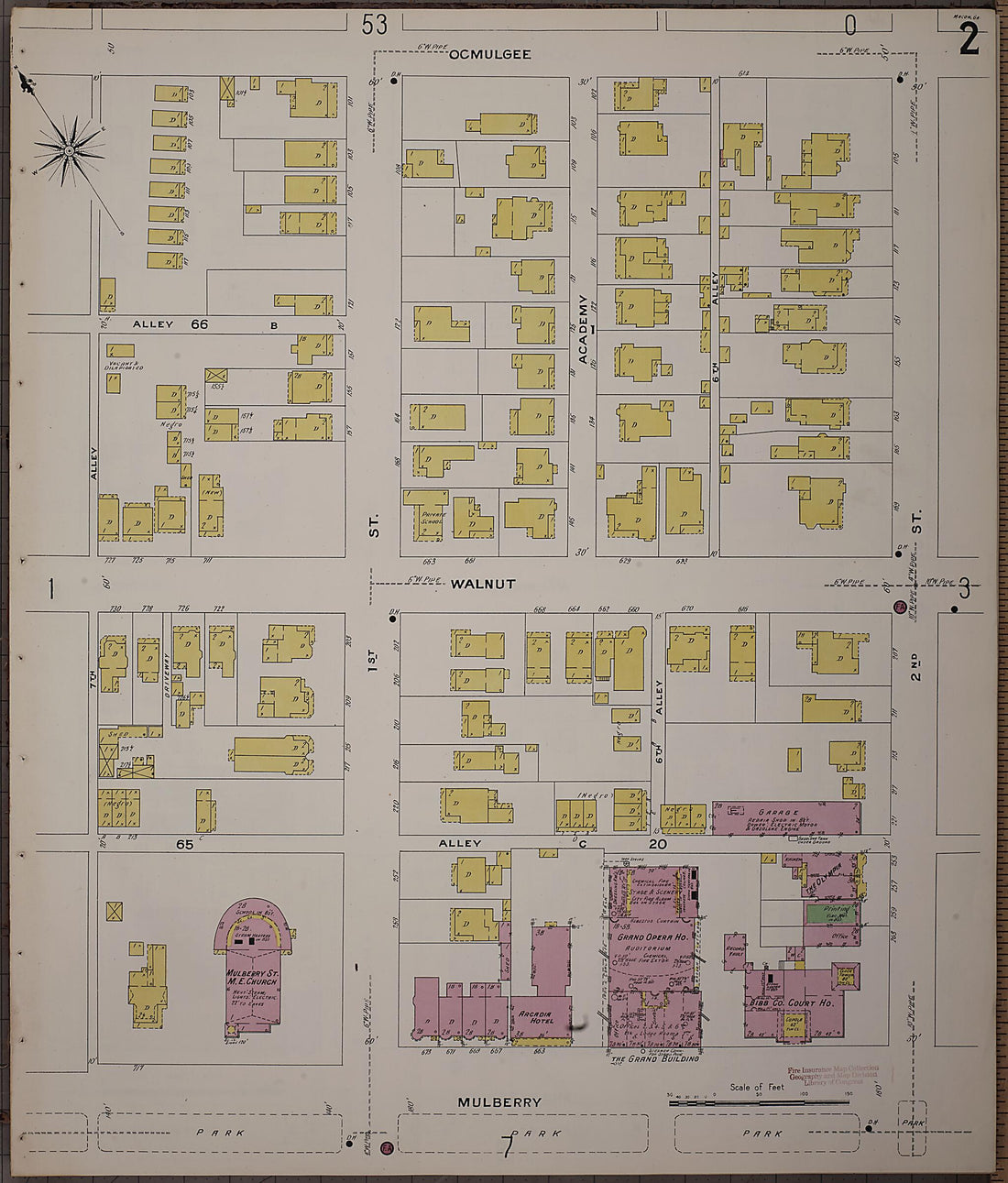 This old map of Macon, Jones County, Georgia was created by Sanborn Map Company in 1908