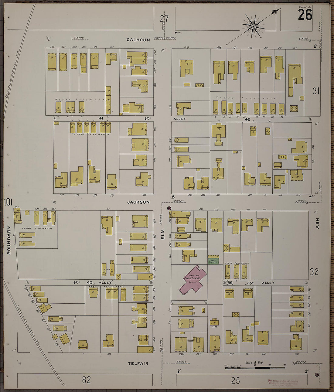 This old map of Macon, Jones County, Georgia was created by Sanborn Map Company in 1908