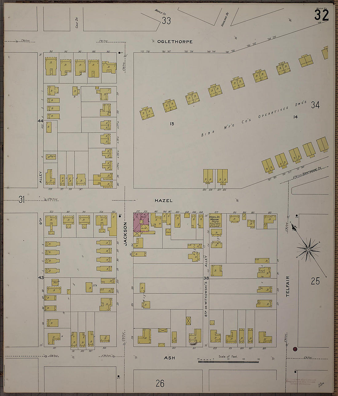 This old map of Macon, Jones County, Georgia was created by Sanborn Map Company in 1908