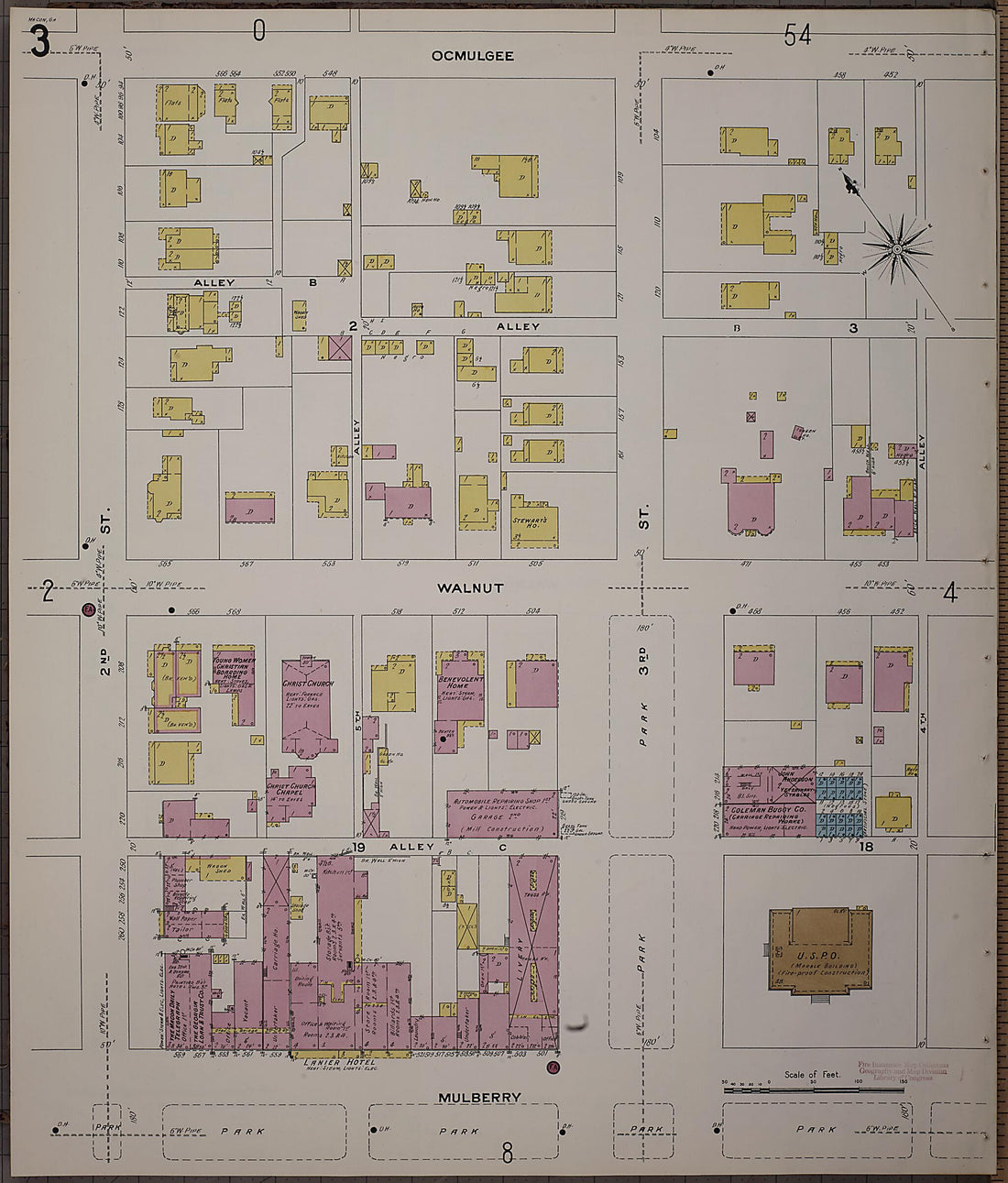 This old map of Macon, Jones County, Georgia was created by Sanborn Map Company in 1908
