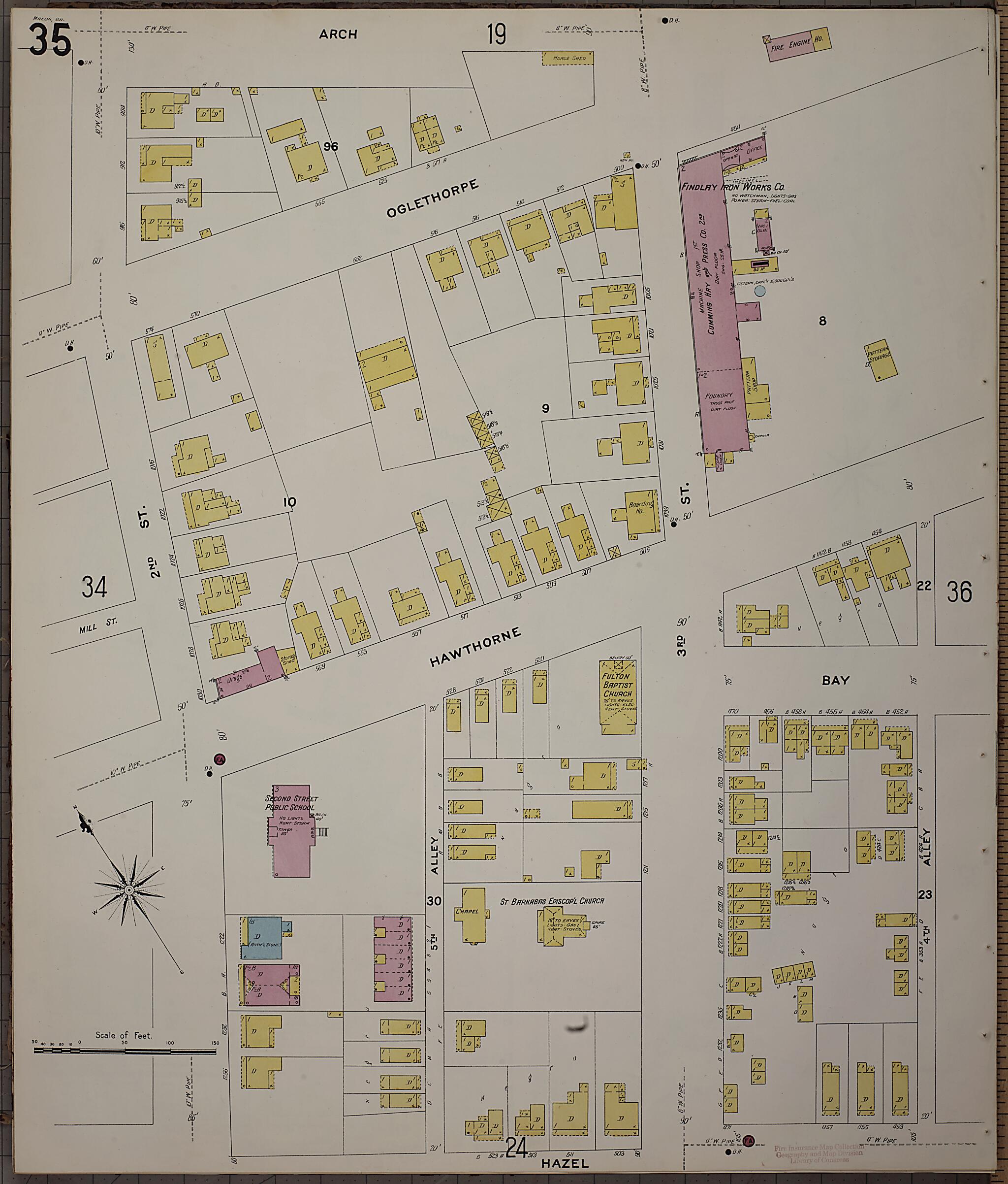 This old map of Macon, Jones County, Georgia was created by Sanborn Map Company in 1908