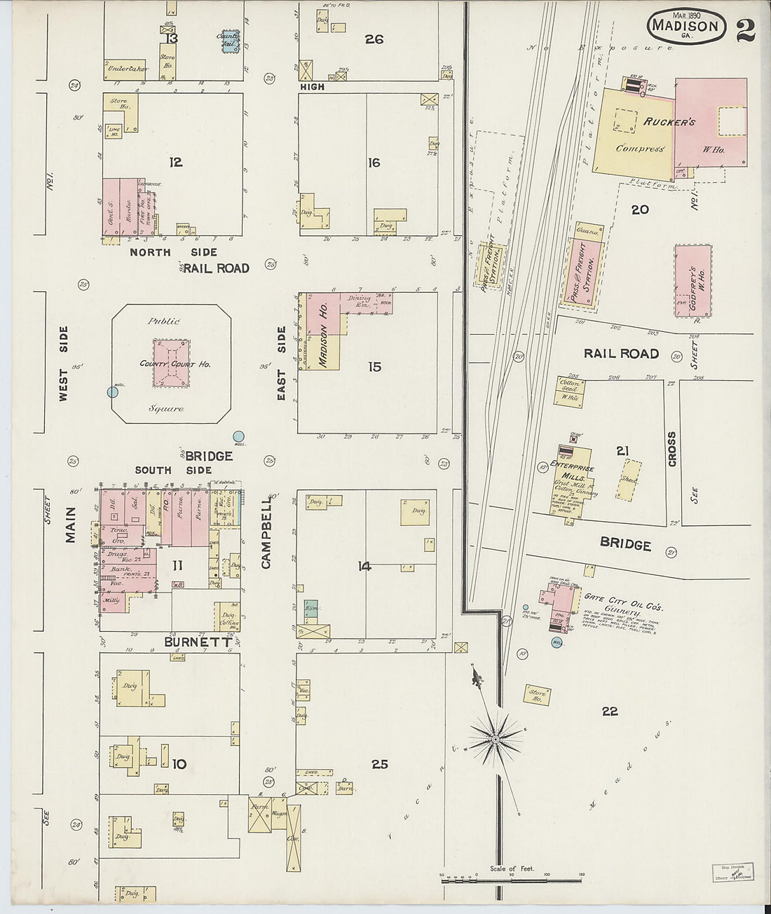 This old map of Madison, Morgan County, Georgia was created by Sanborn Map Company in 1890