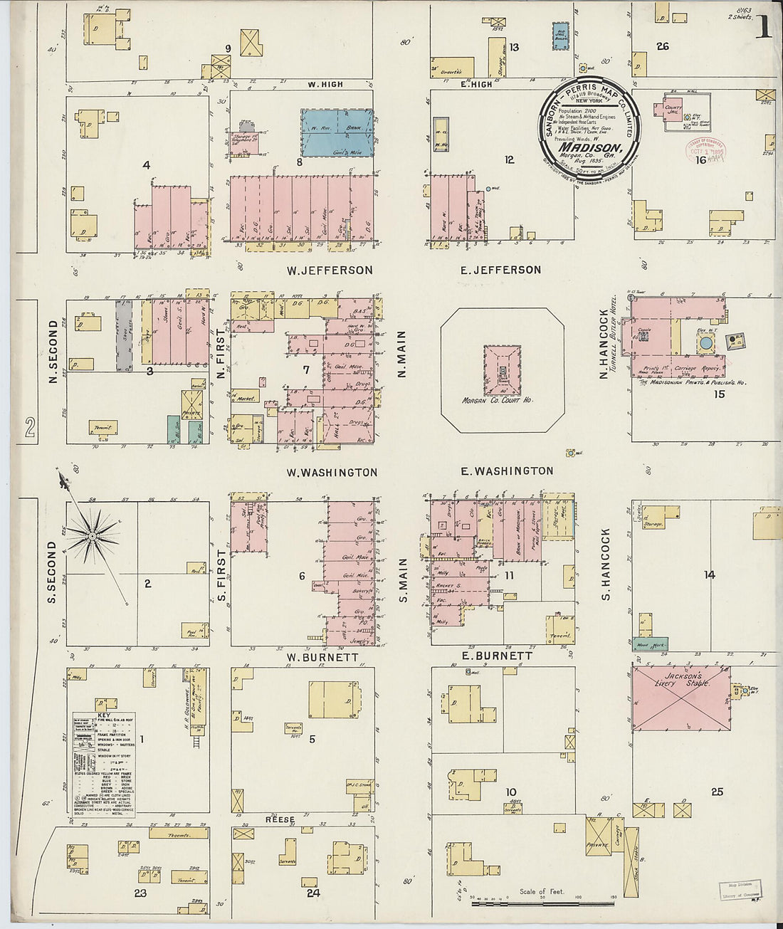 This old map of Madison, Morgan County, Georgia was created by Sanborn Map Company in 1895