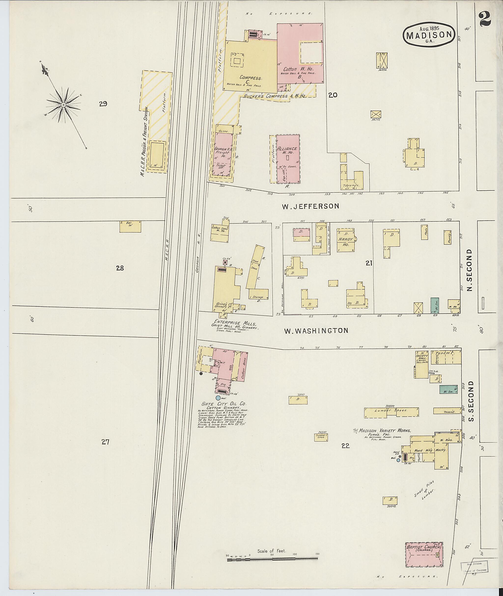 This old map of Madison, Morgan County, Georgia was created by Sanborn Map Company in 1895