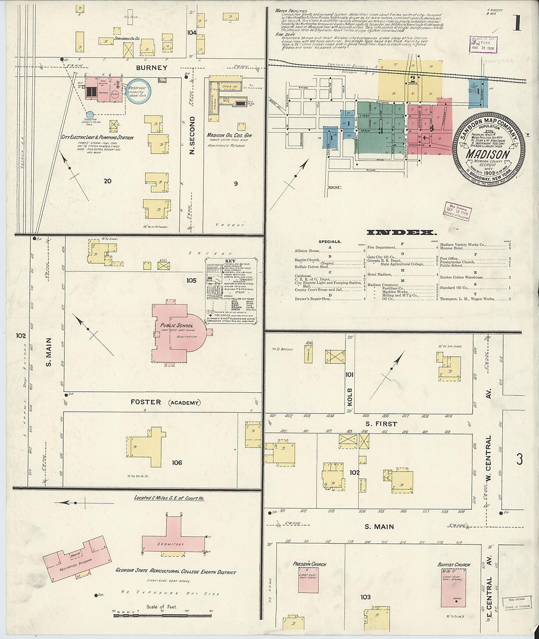 This old map of Madison, Morgan County, Georgia was created by Sanborn Map Company in 1909