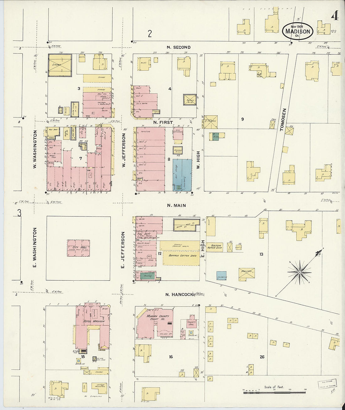 This old map of Madison, Morgan County, Georgia was created by Sanborn Map Company in 1909