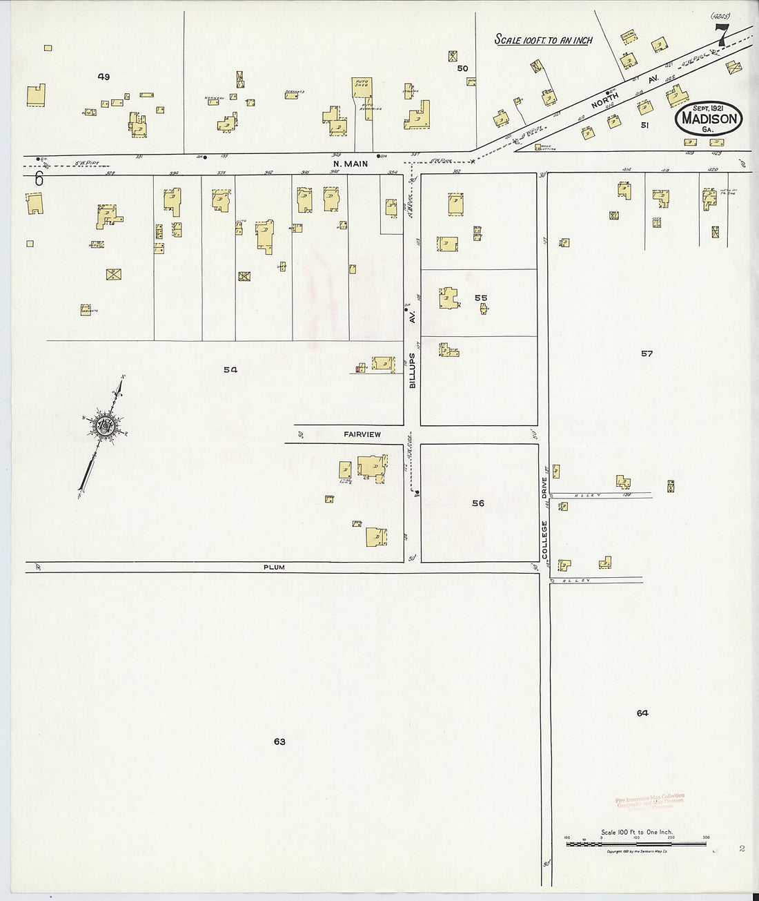 This old map of Madison, Morgan County, Georgia was created by Sanborn Map Company in 1921
