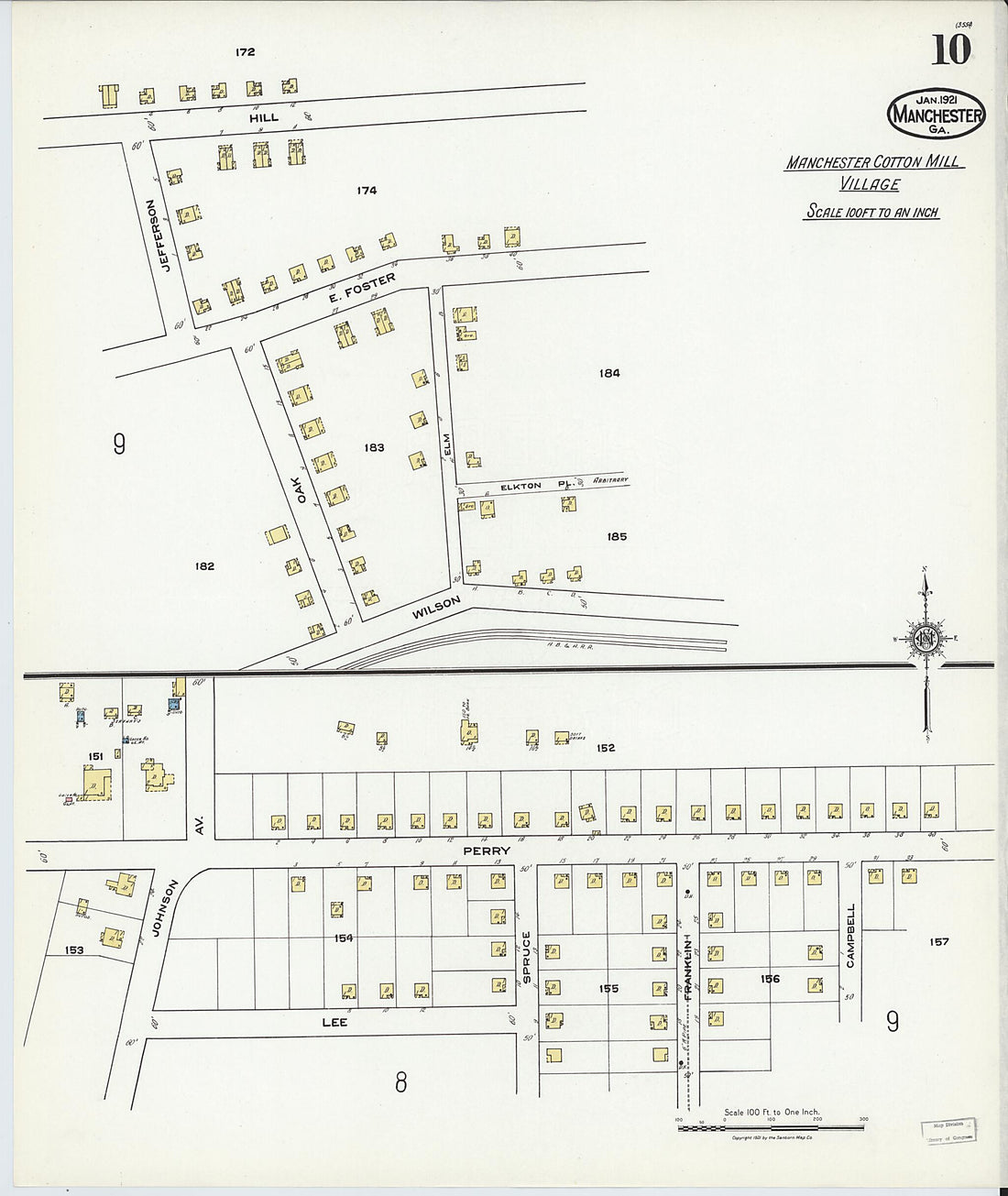 This old map of Manchester, Meriweather County, Georgia was created by Sanborn Map Company in 1921