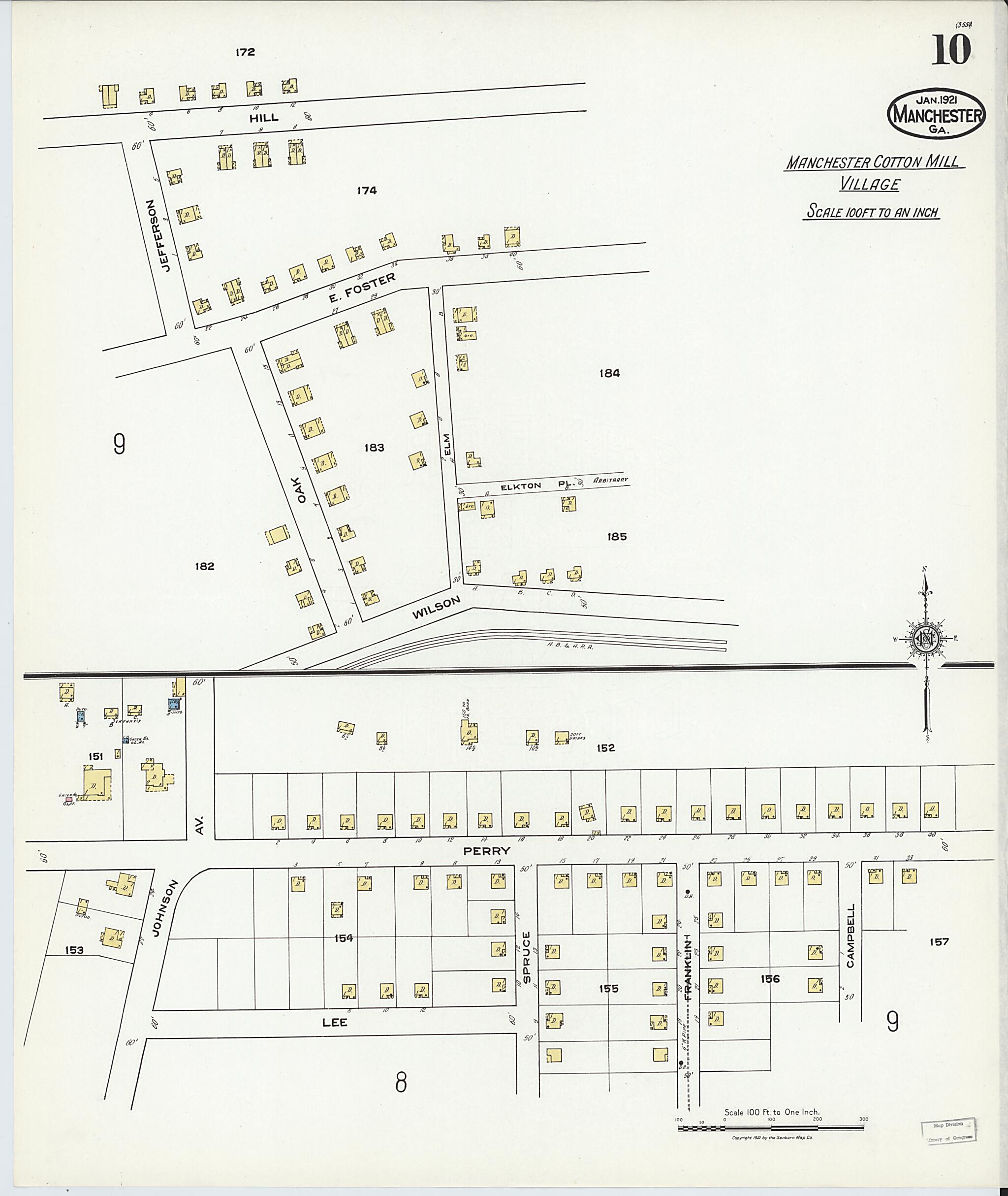 This old map of Manchester, Meriweather County, Georgia was created by Sanborn Map Company in 1921