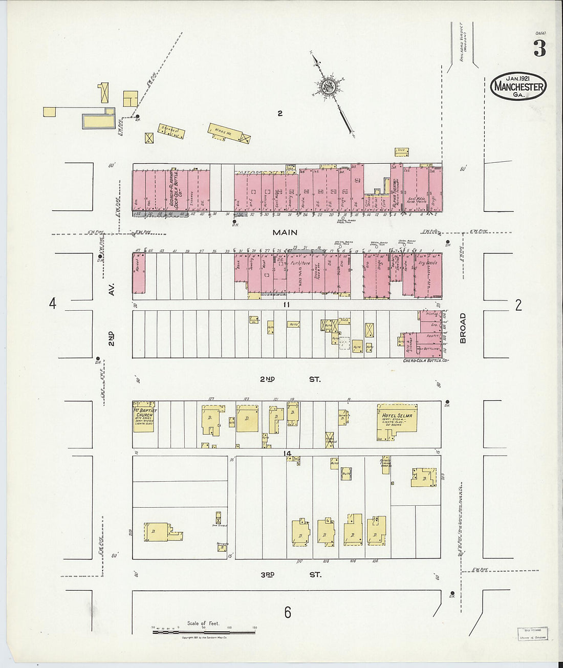 This old map of Manchester, Meriweather County, Georgia was created by Sanborn Map Company in 1921