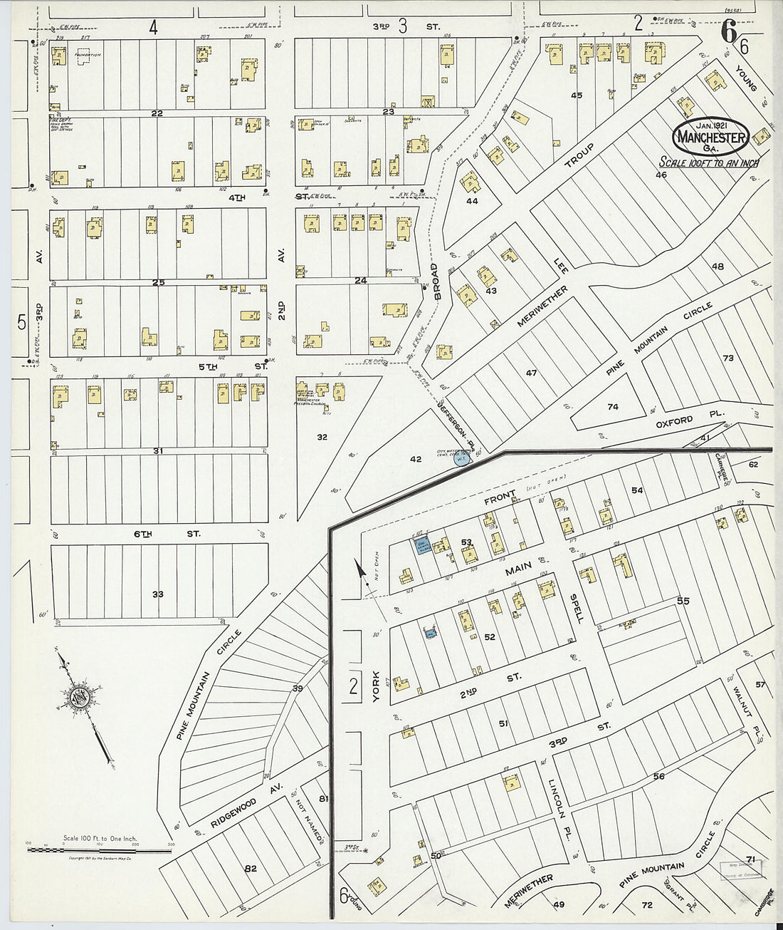 This old map of Manchester, Meriweather County, Georgia was created by Sanborn Map Company in 1921