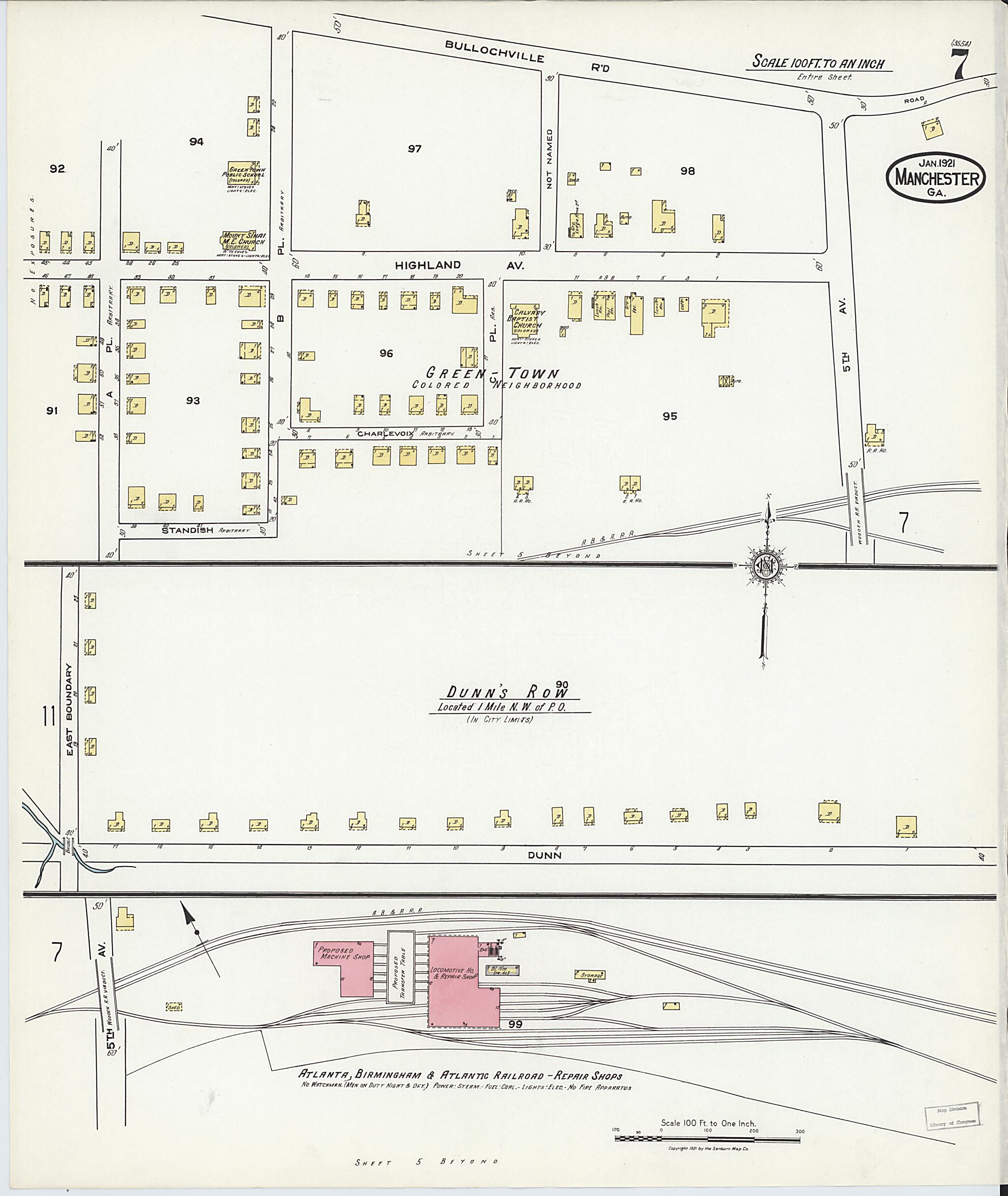 This old map of Manchester, Meriweather County, Georgia was created by Sanborn Map Company in 1921