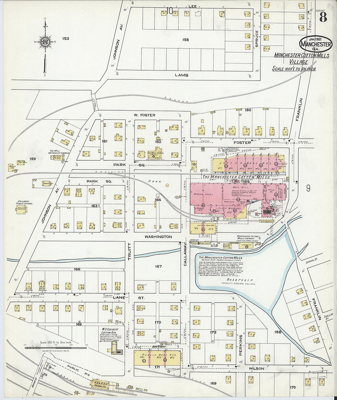 This old map of Manchester, Meriweather County, Georgia was created by Sanborn Map Company in 1921
