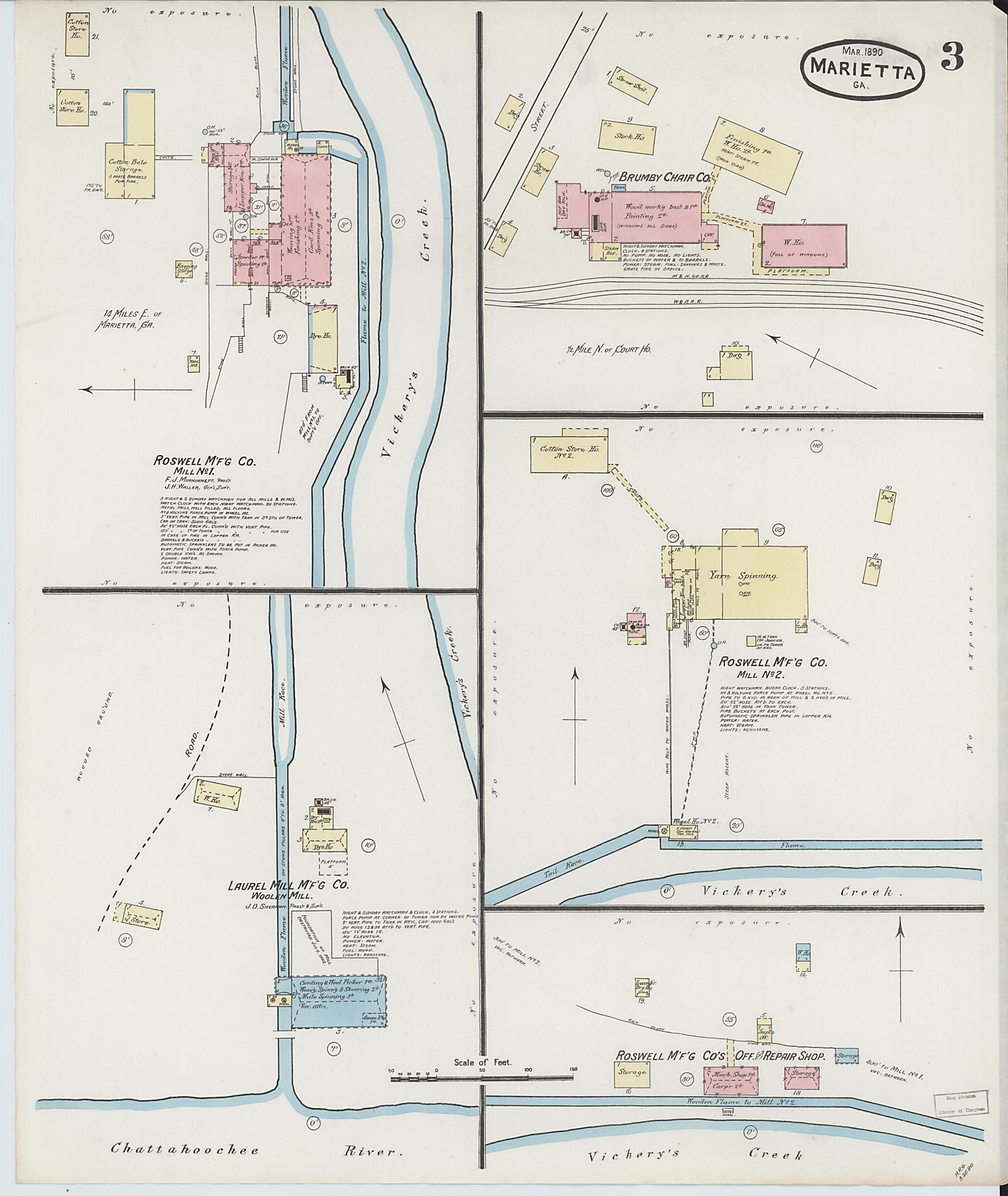 This old map of Marietta, Cobb County, Georgia was created by Sanborn Map Company in 1890