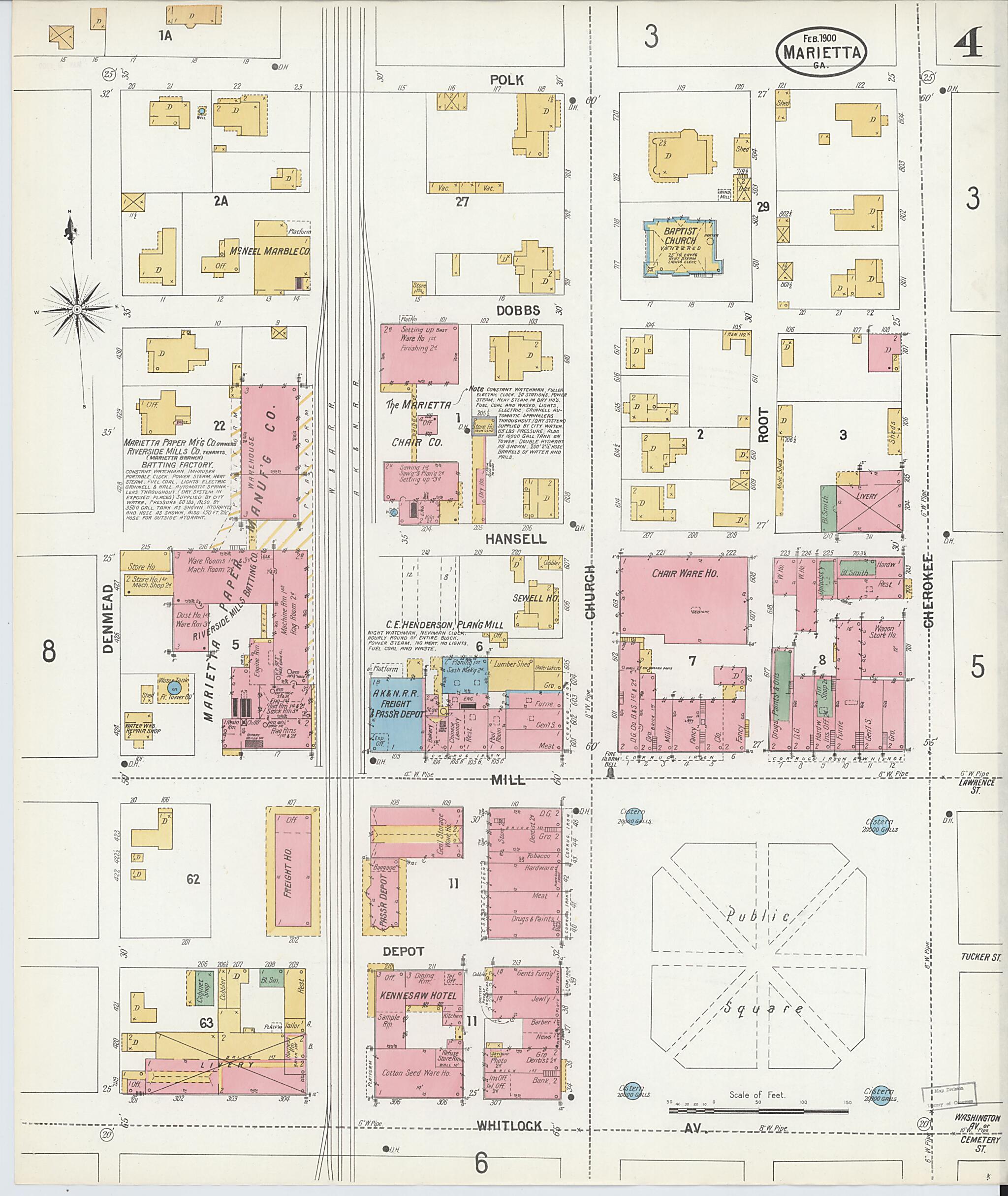 This old map of Marietta, Cobb County, Georgia was created by Sanborn Map Company in 1900