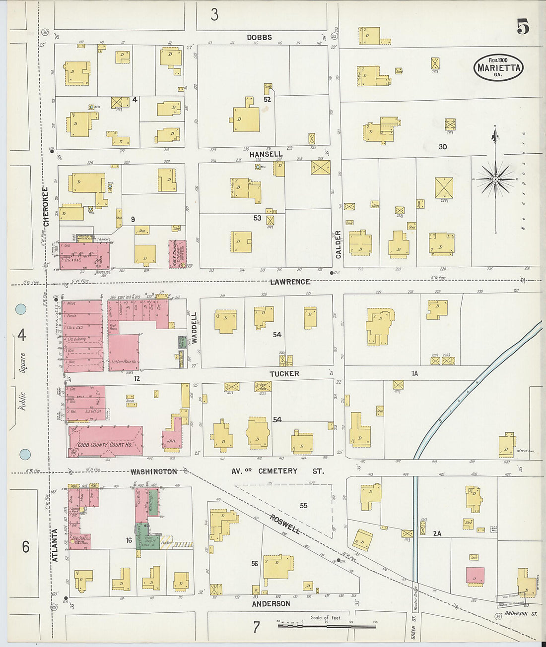 This old map of Marietta, Cobb County, Georgia was created by Sanborn Map Company in 1900