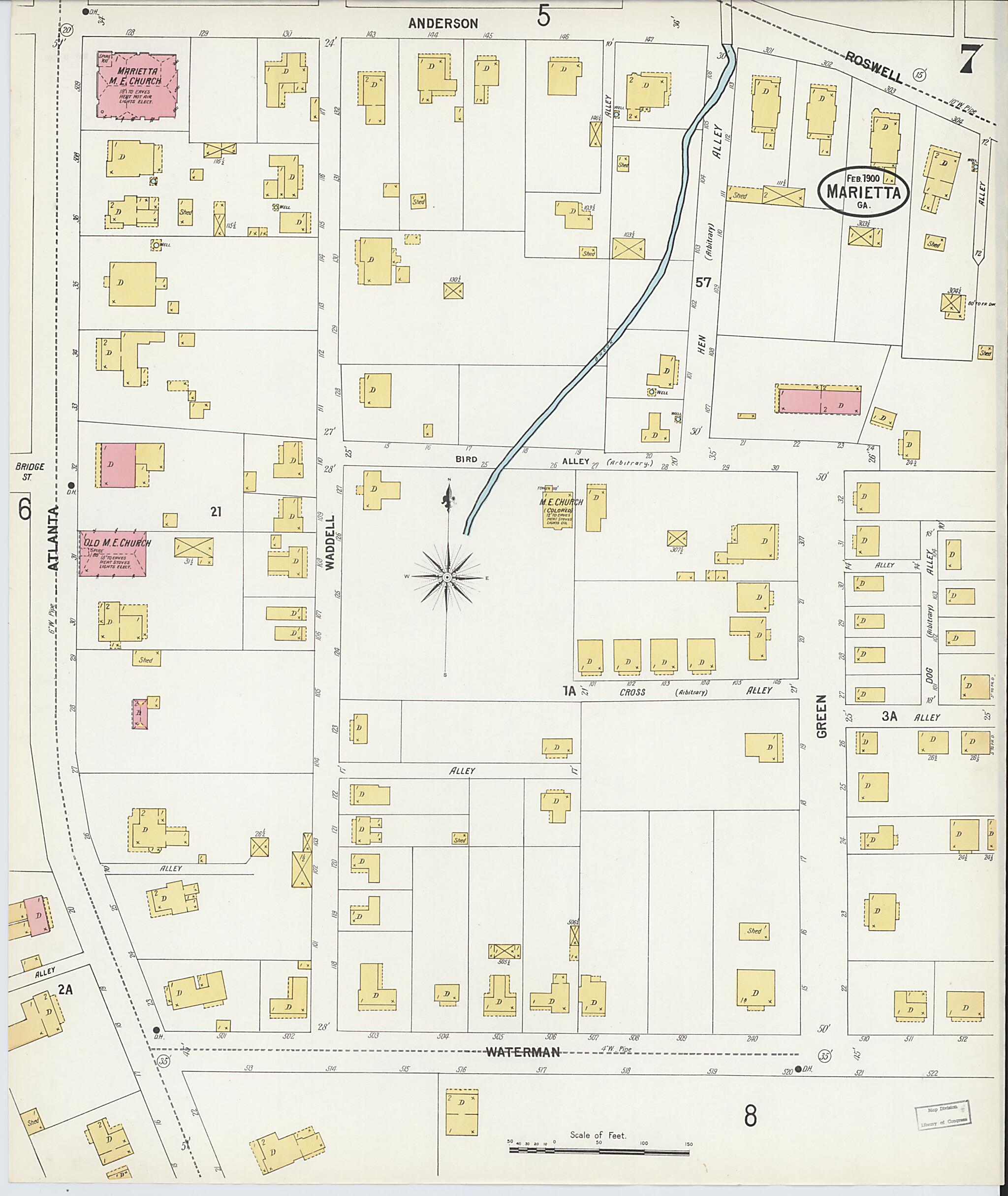 This old map of Marietta, Cobb County, Georgia was created by Sanborn Map Company in 1900