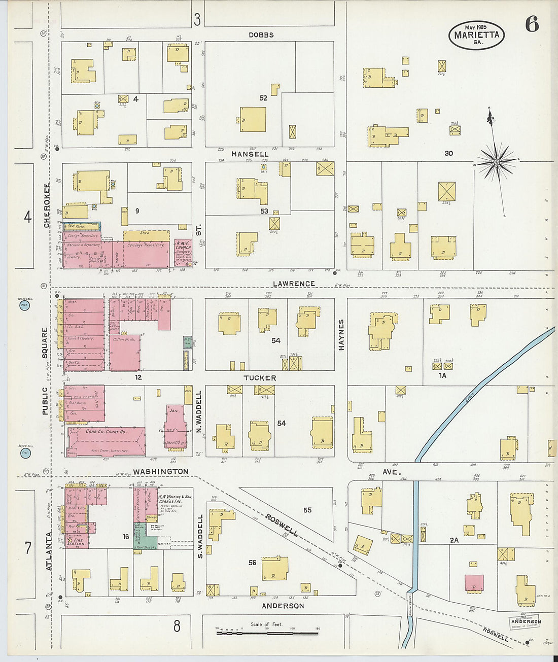 This old map of Marietta, Cobb County, Georgia was created by Sanborn Map Company in 1905