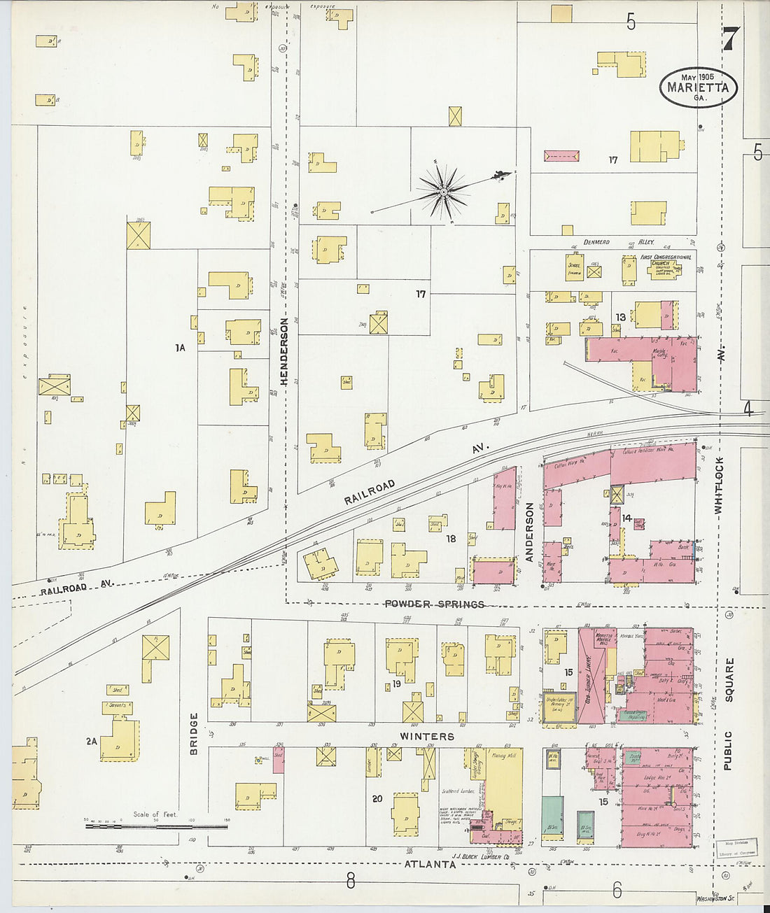 This old map of Marietta, Cobb County, Georgia was created by Sanborn Map Company in 1905