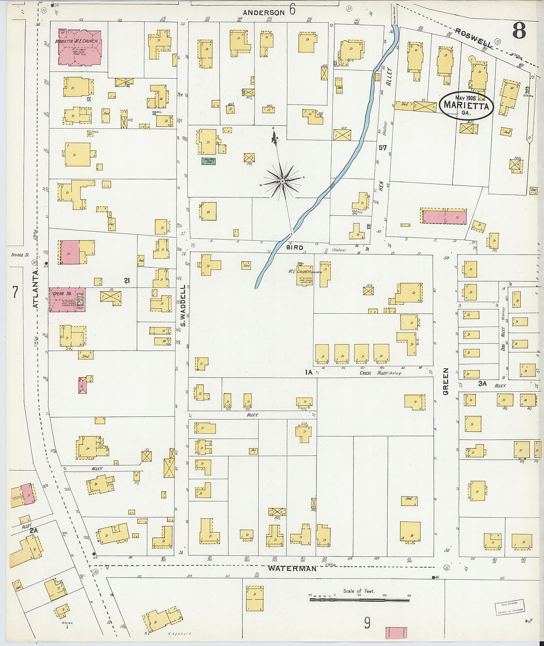 This old map of Marietta, Cobb County, Georgia was created by Sanborn Map Company in 1905