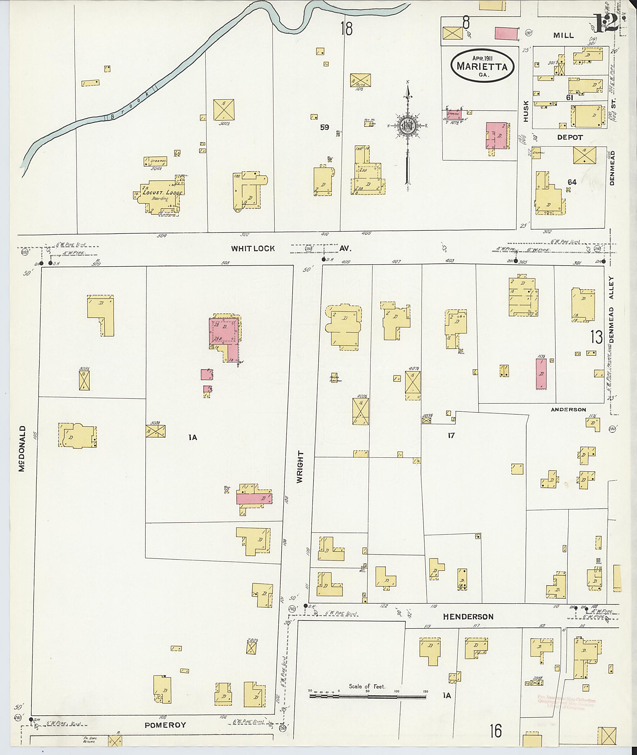 This old map of Marietta, Cobb County, Georgia was created by Sanborn Map Company in 1911