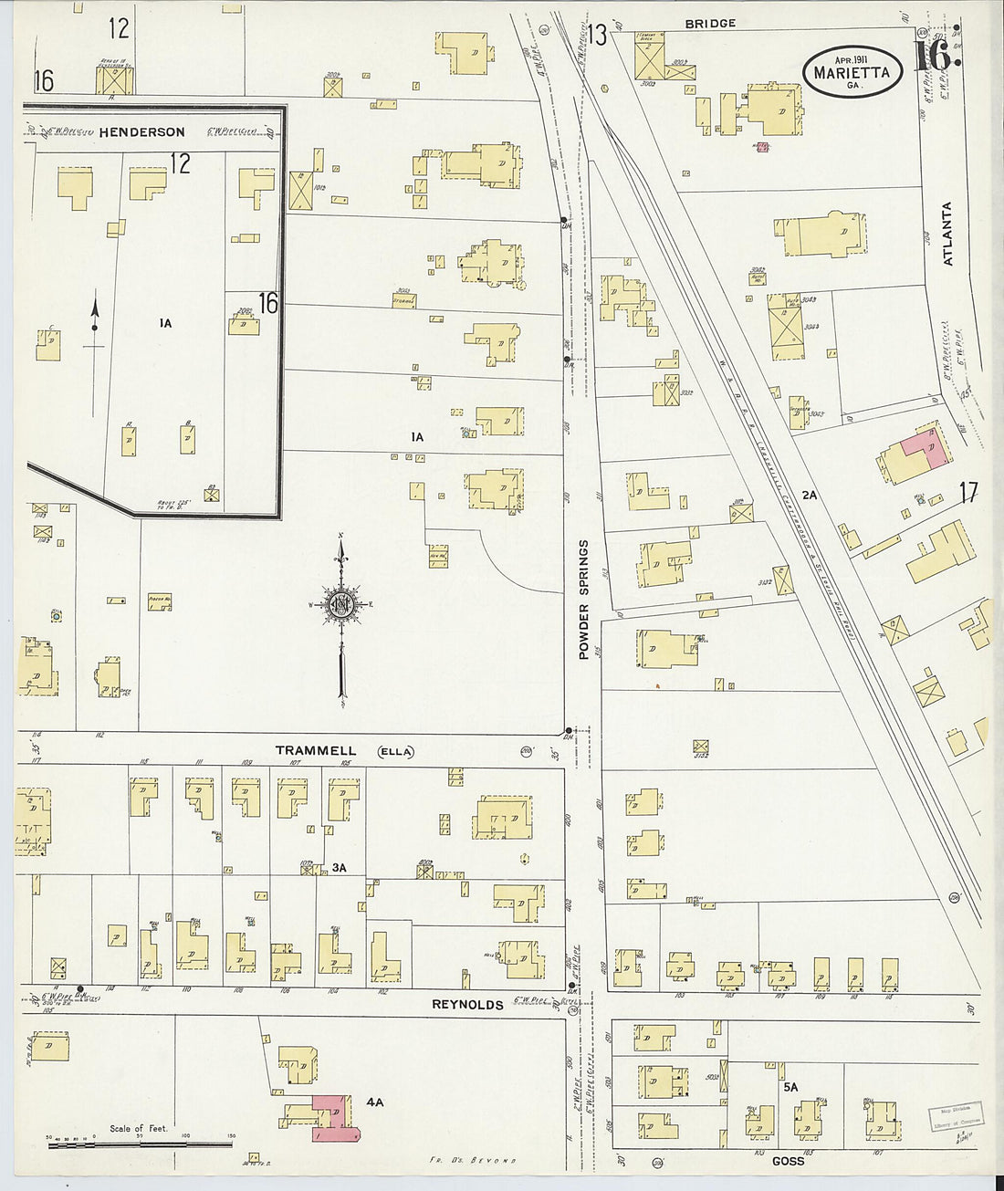 This old map of Marietta, Cobb County, Georgia was created by Sanborn Map Company in 1911