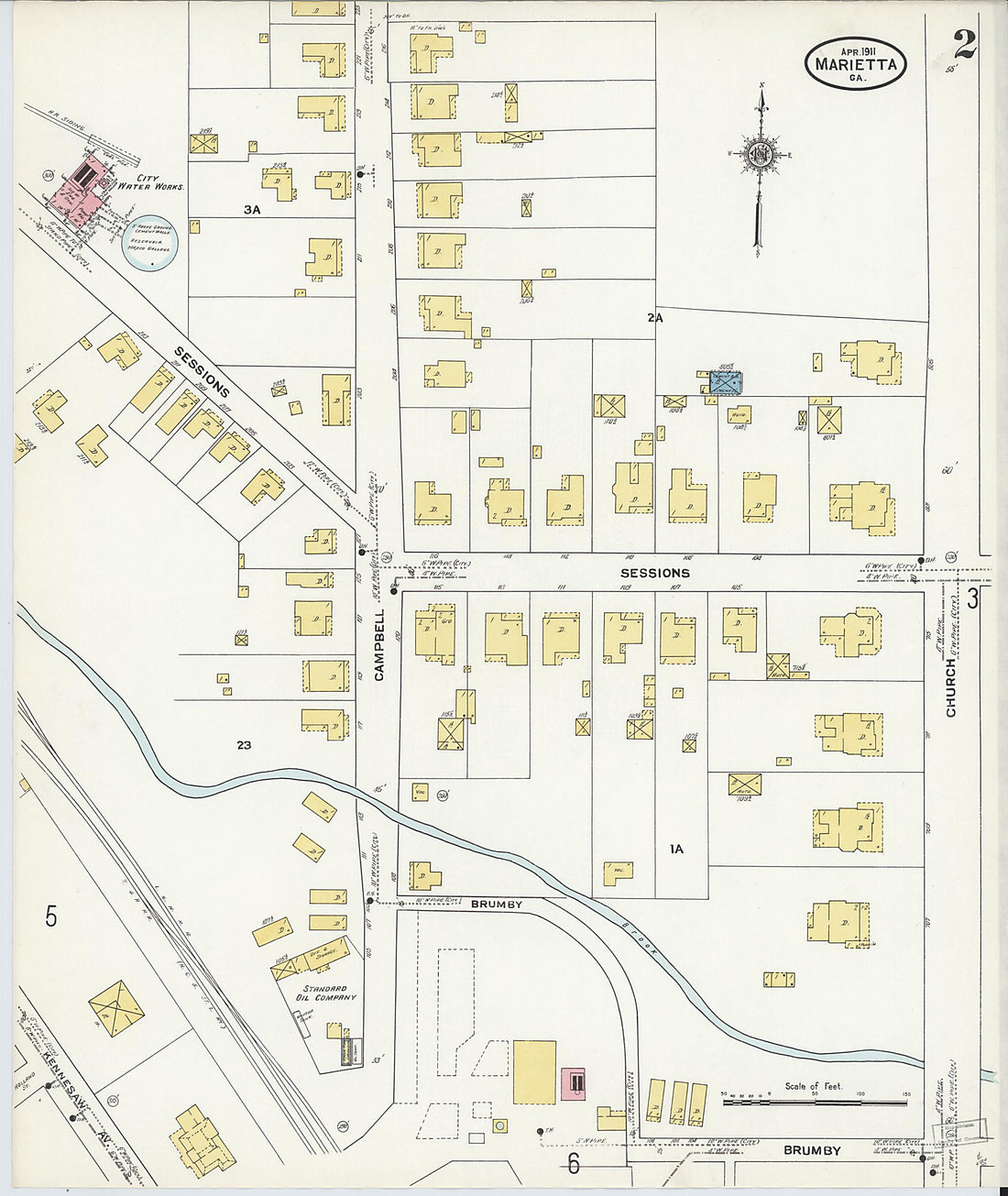 This old map of Marietta, Cobb County, Georgia was created by Sanborn Map Company in 1911