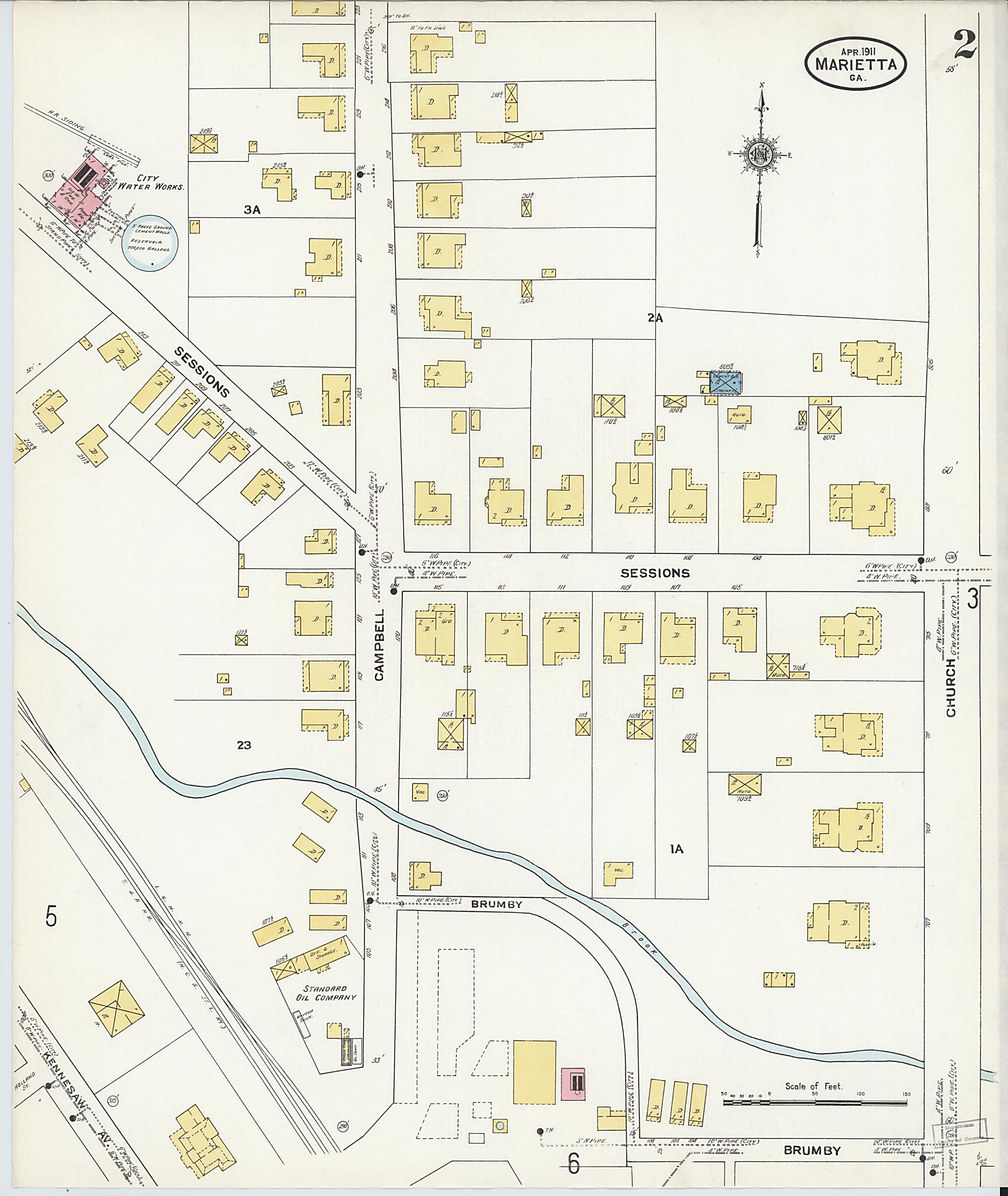 This old map of Marietta, Cobb County, Georgia was created by Sanborn Map Company in 1911