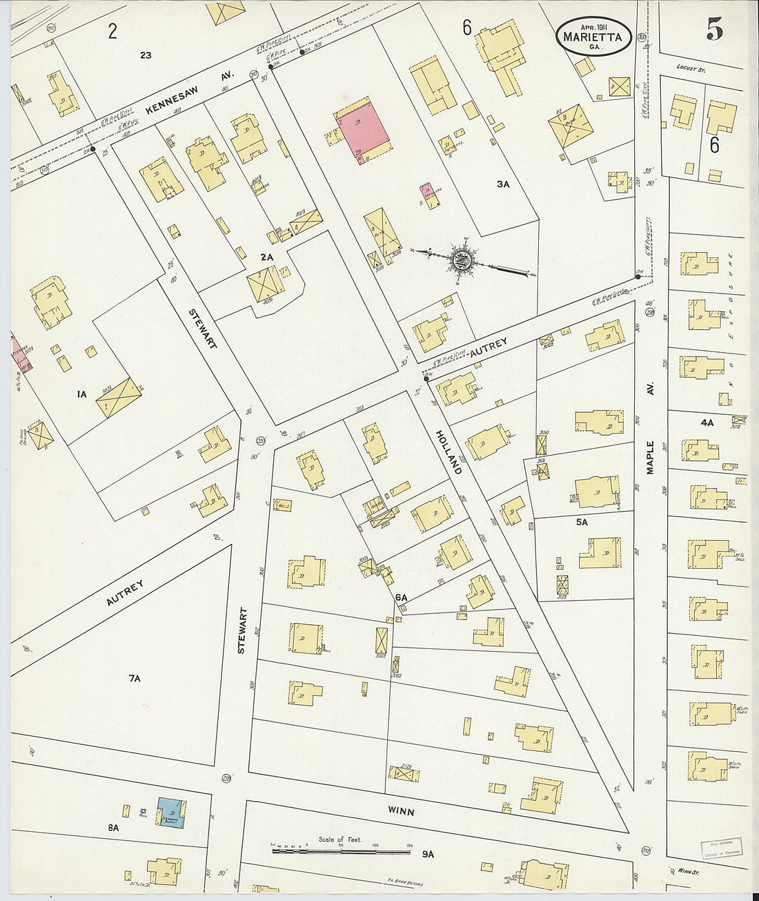 This old map of Marietta, Cobb County, Georgia was created by Sanborn Map Company in 1911