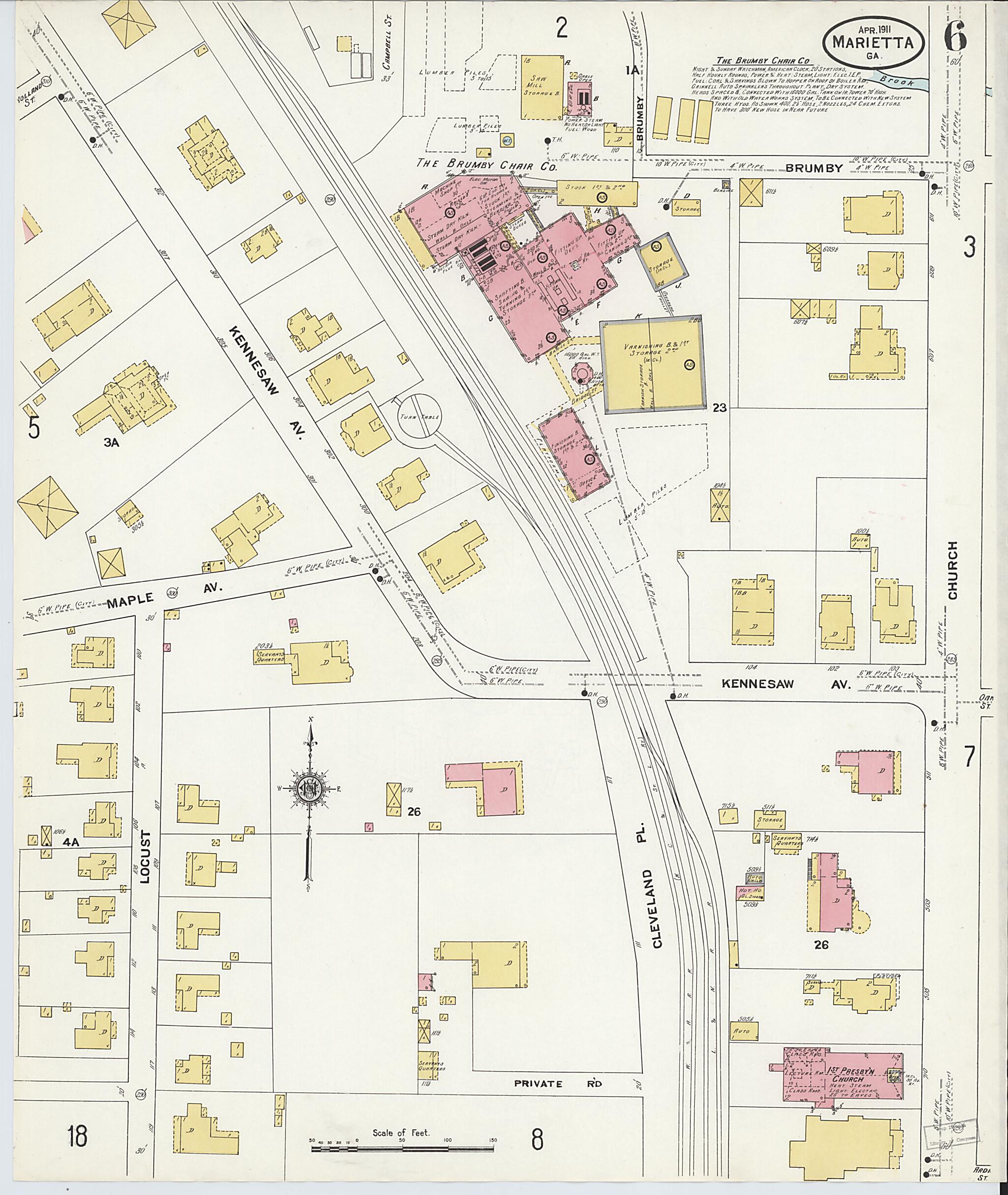 This old map of Marietta, Cobb County, Georgia was created by Sanborn Map Company in 1911