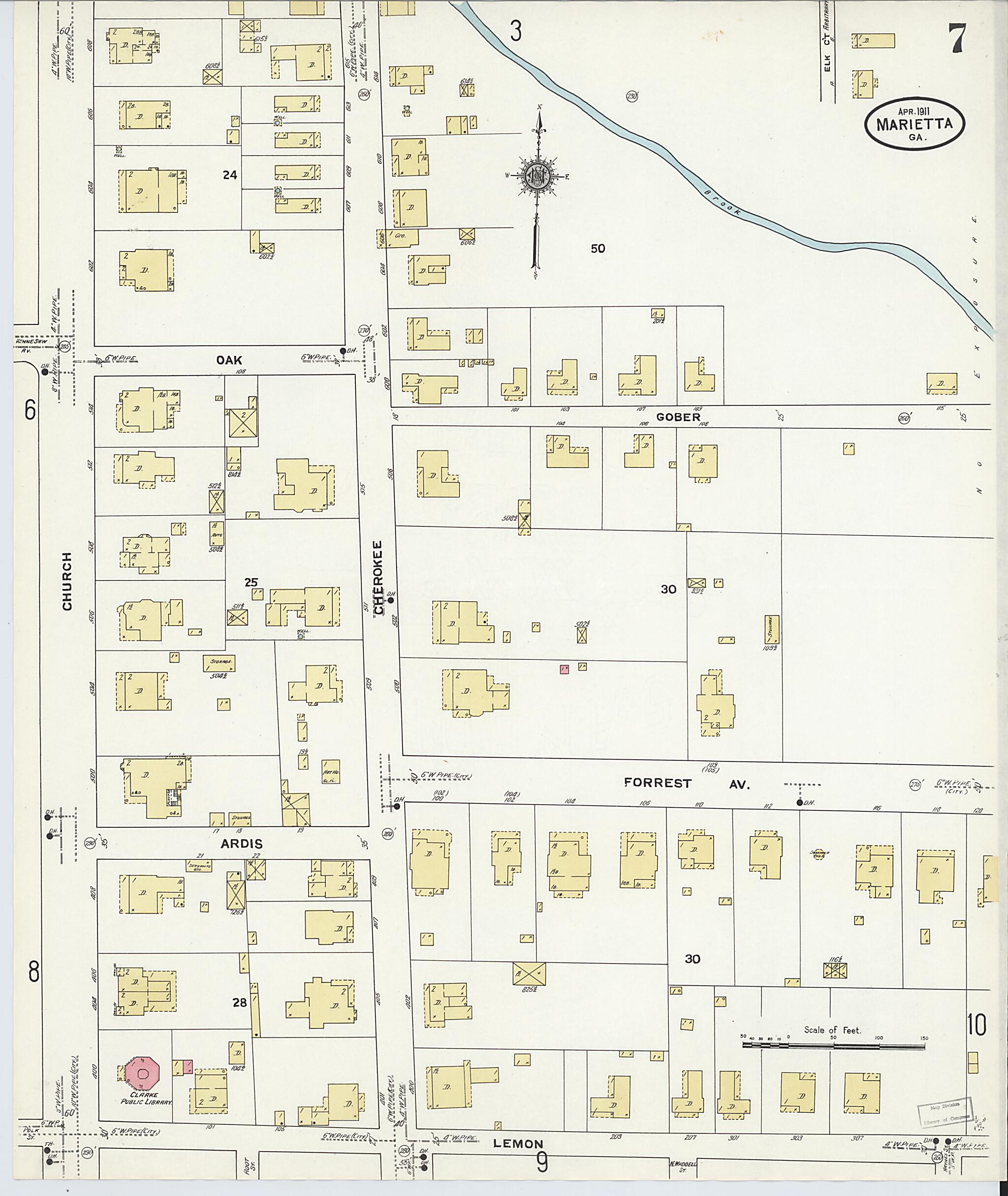 This old map of Marietta, Cobb County, Georgia was created by Sanborn Map Company in 1911