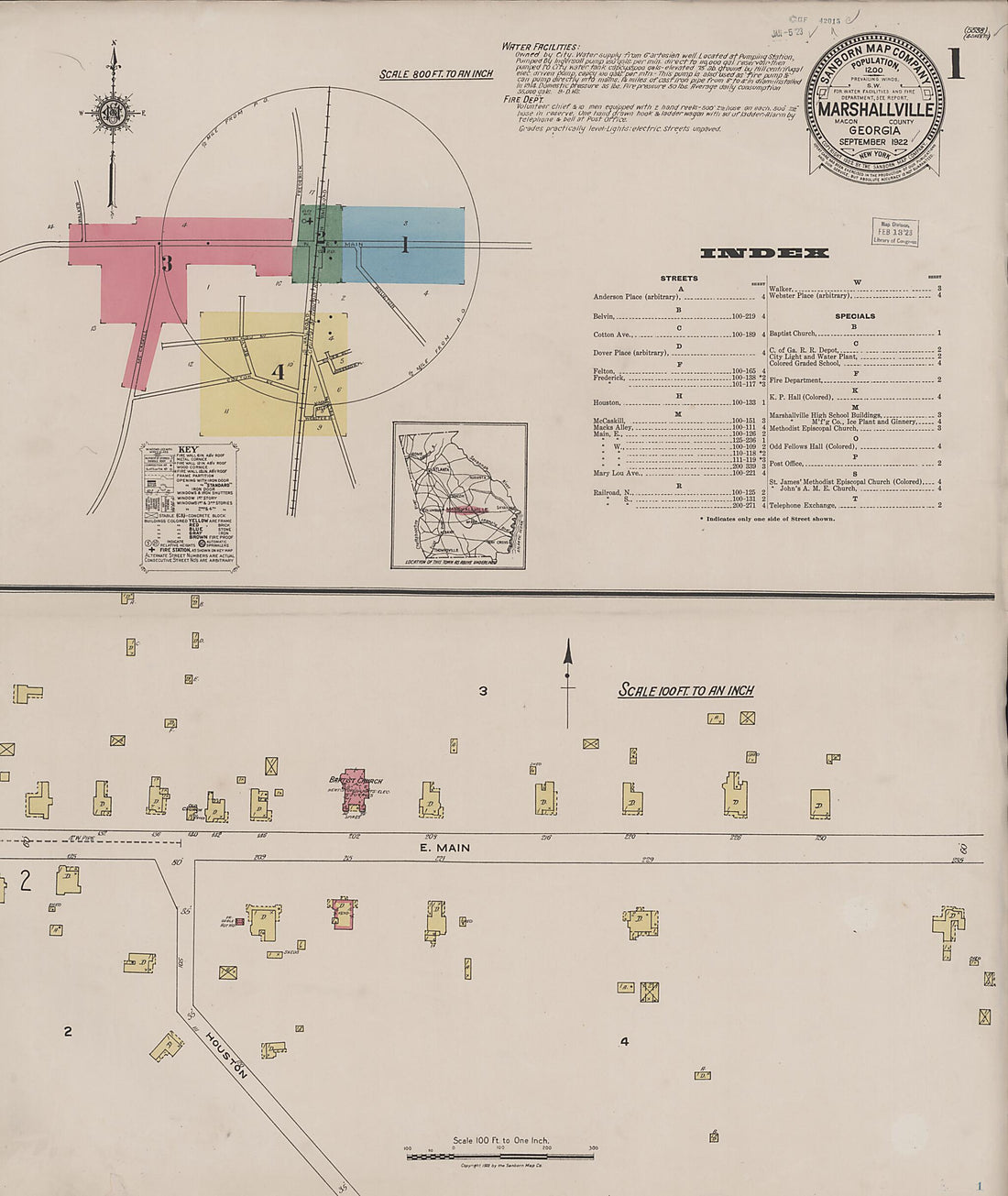 This old map of Marshallville, Macon County, Georgia was created by Sanborn Map Company in 1922