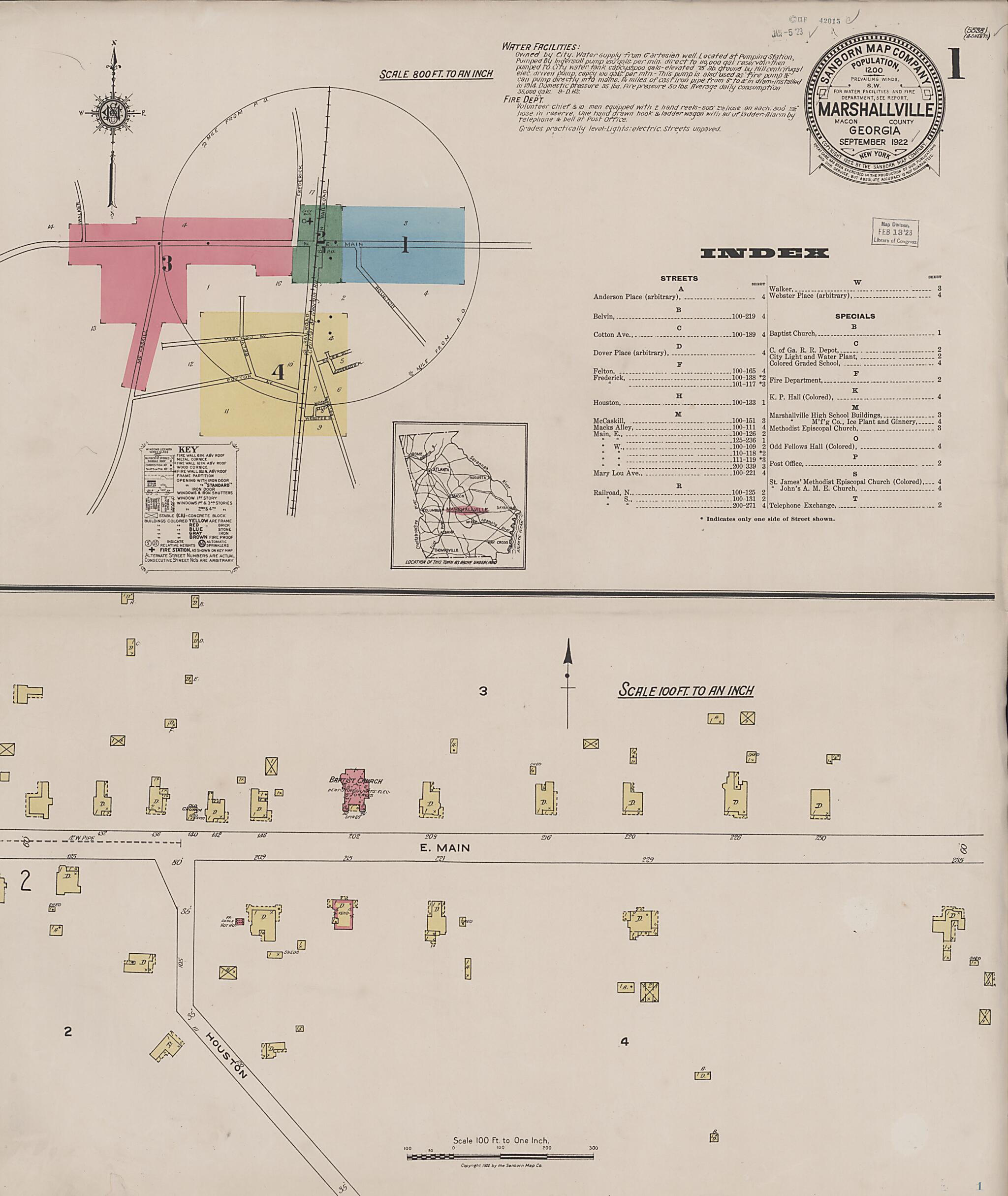This old map of Marshallville, Macon County, Georgia was created by Sanborn Map Company in 1922