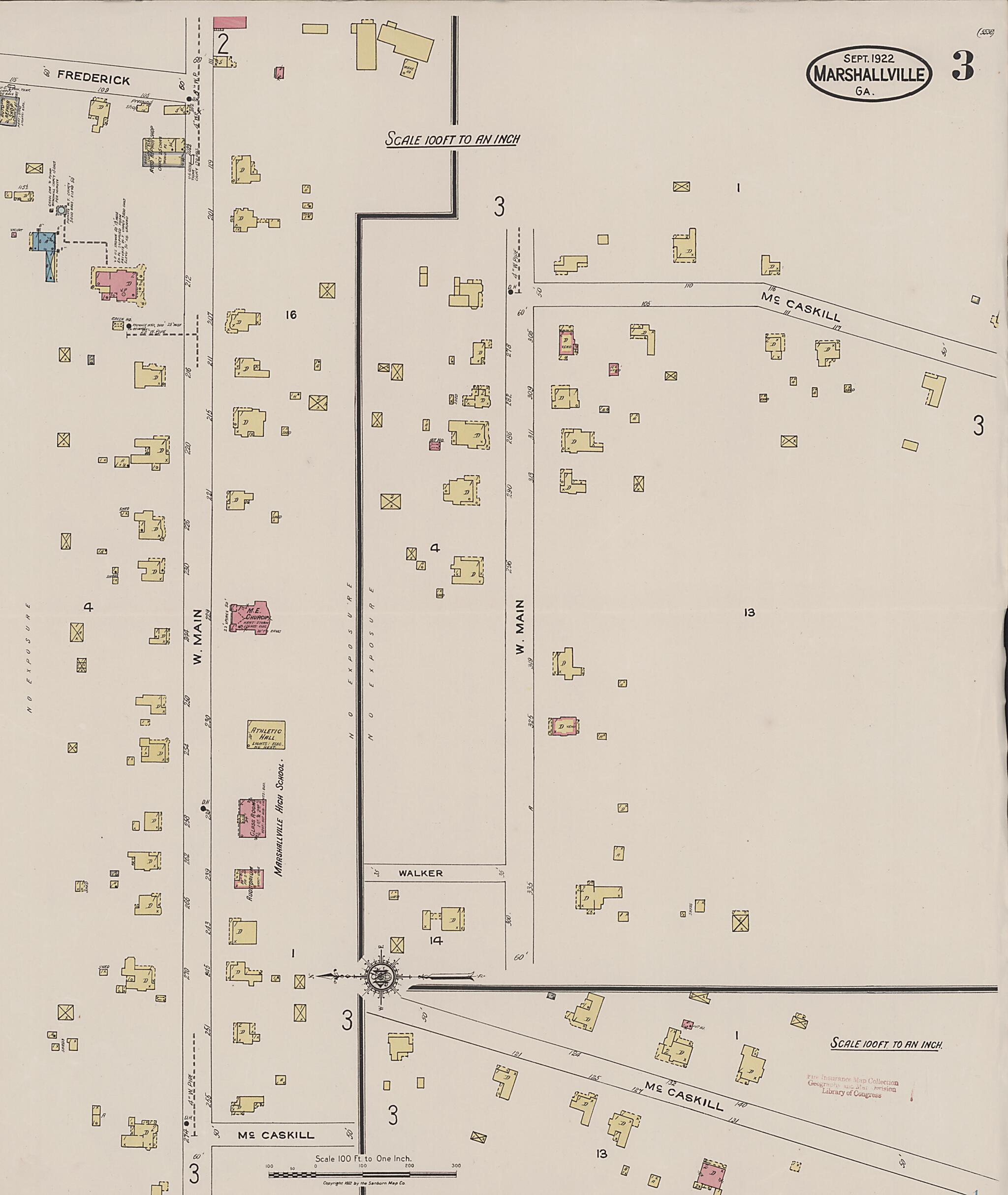 This old map of Marshallville, Macon County, Georgia was created by Sanborn Map Company in 1922