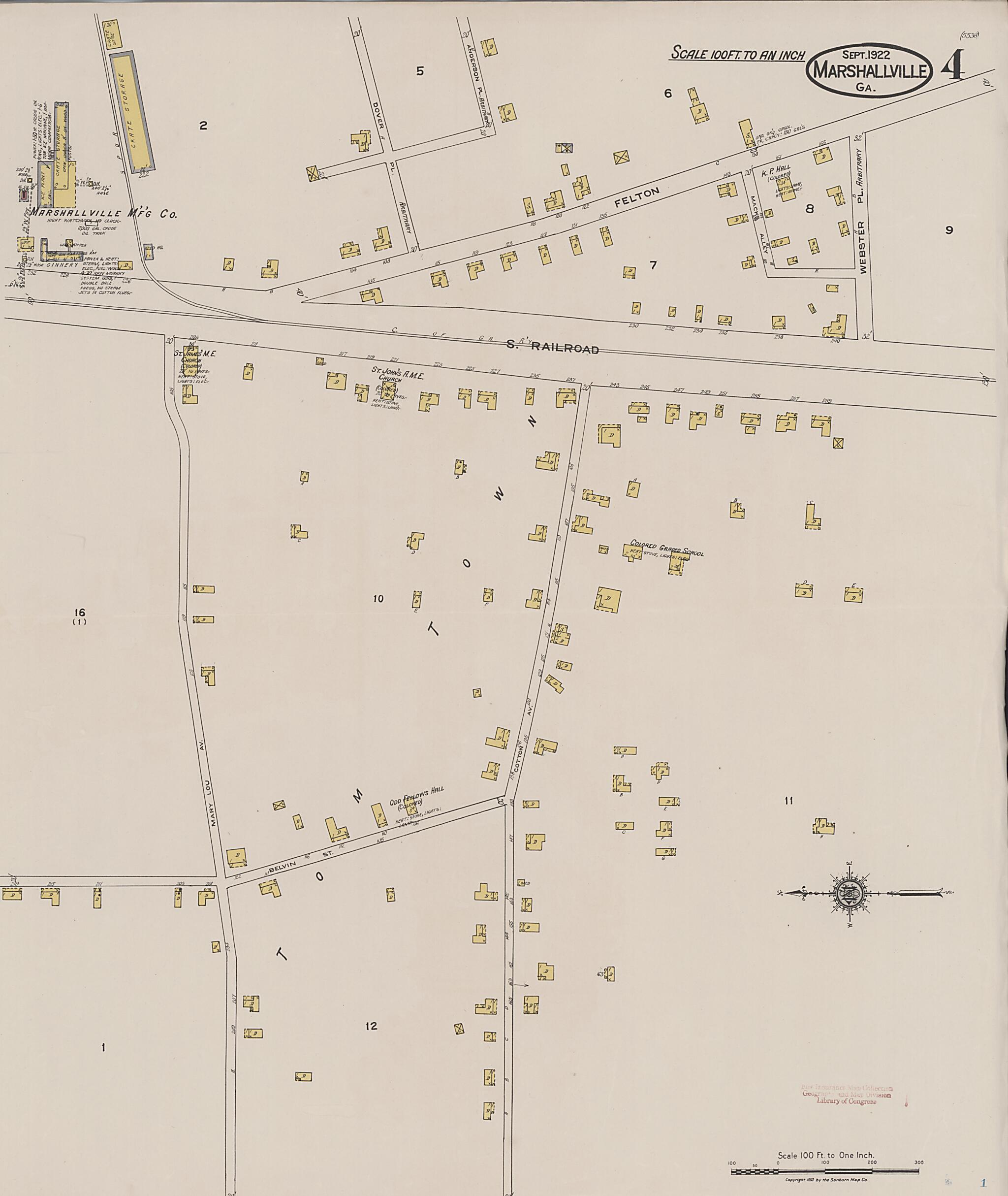 This old map of Marshallville, Macon County, Georgia was created by Sanborn Map Company in 1922