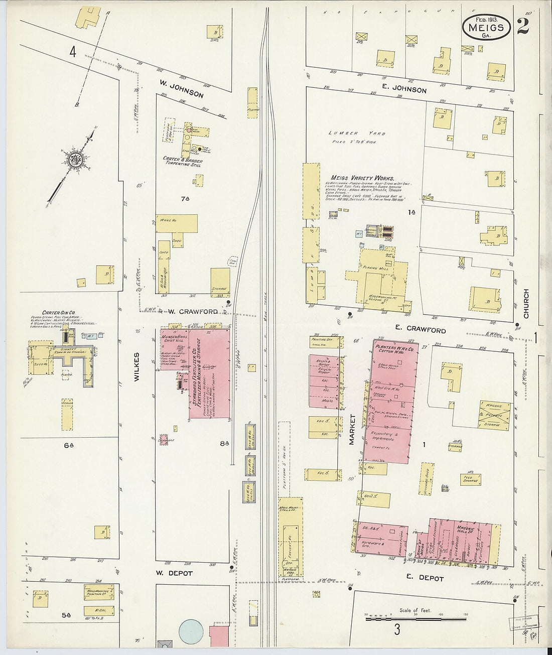 This old map of Meigs, Thomas County, Georgia was created by Sanborn Map Company in 1913