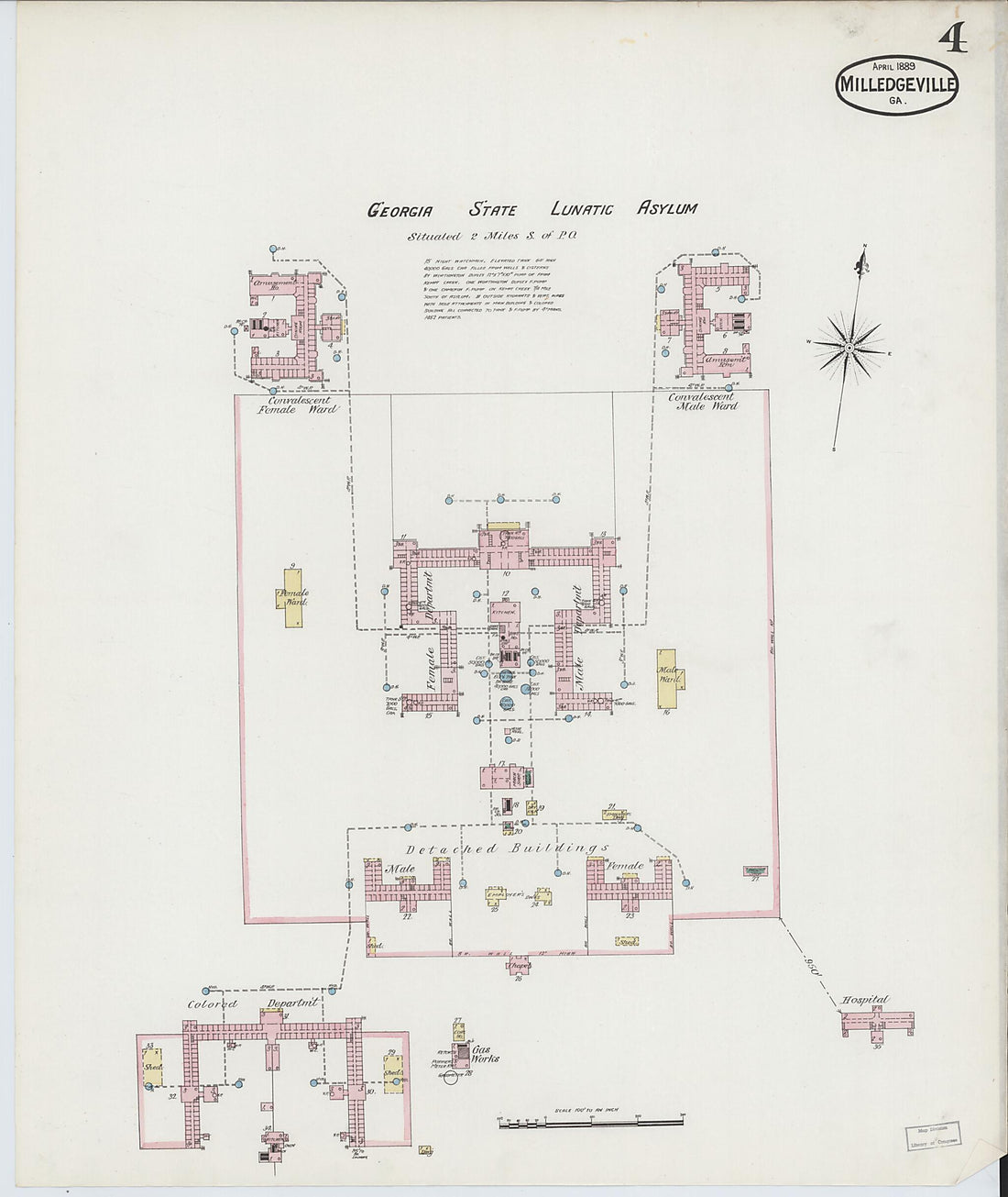 This old map of Milledgeville, Baldwin County, Georgia was created by Sanborn Map Company in 1889