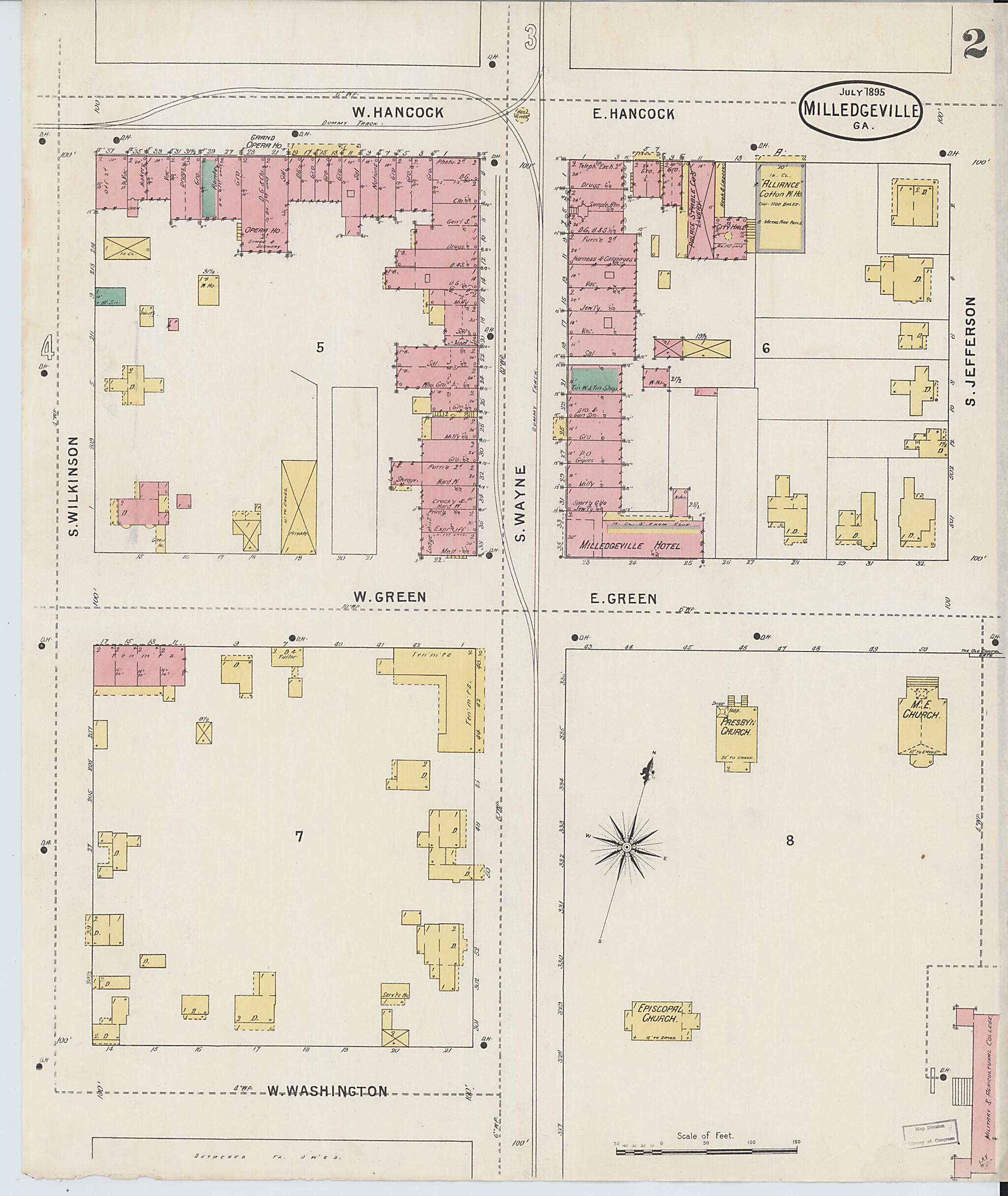 This old map of Milledgeville, Baldwin County, Georgia was created by Sanborn Map Company in 1895