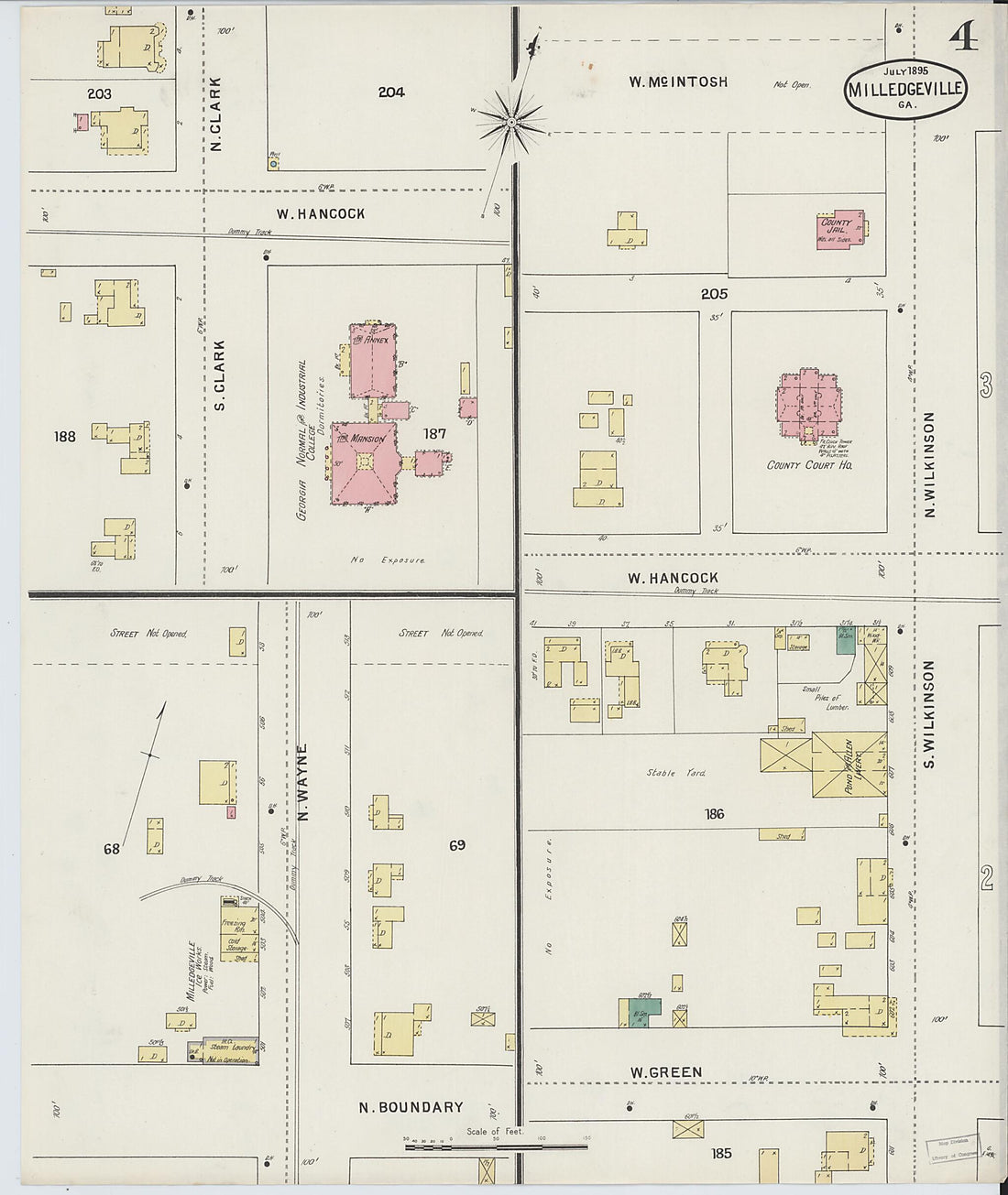 This old map of Milledgeville, Baldwin County, Georgia was created by Sanborn Map Company in 1895