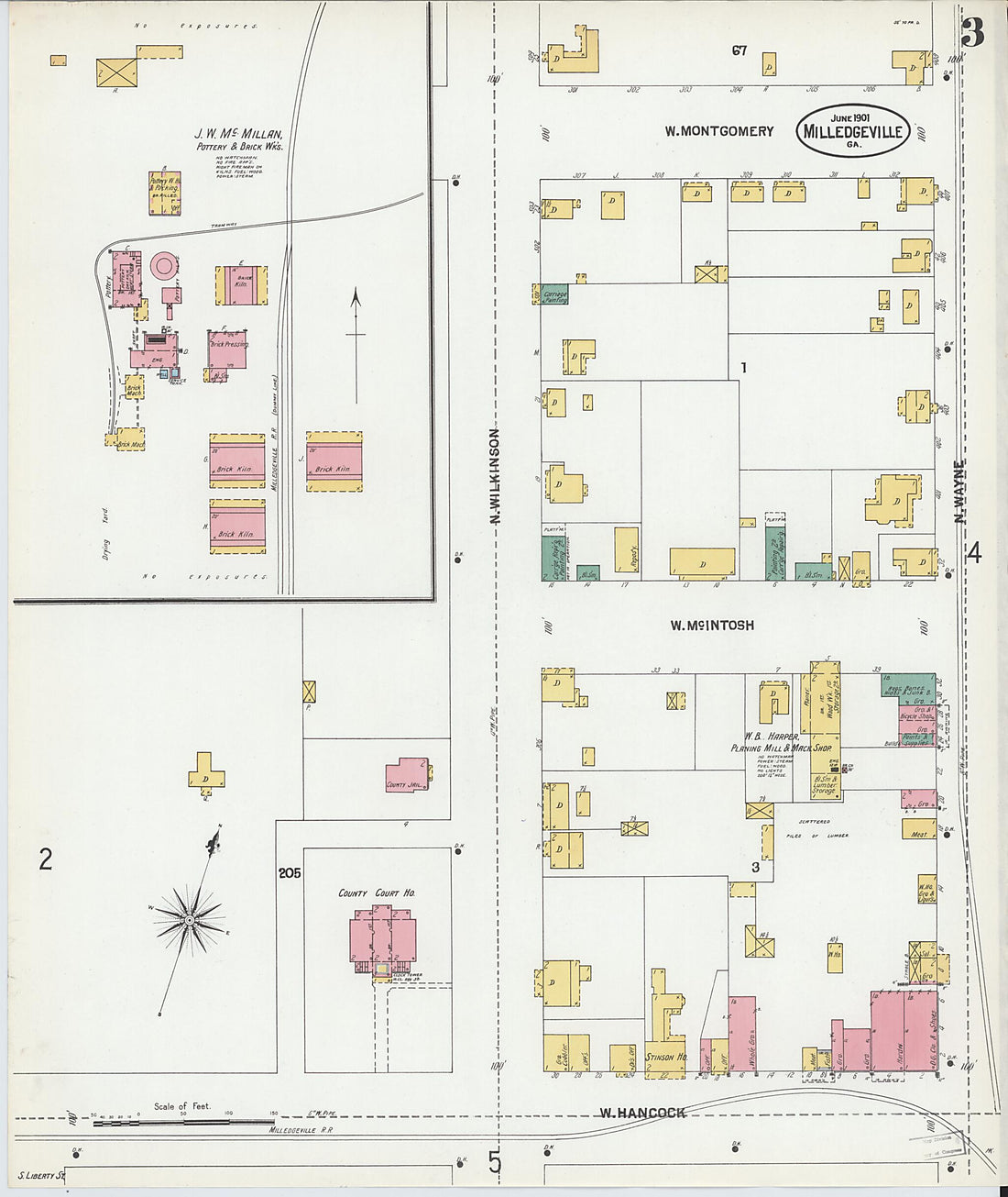 This old map of Milledgeville, Baldwin County, Georgia was created by Sanborn Map Company in 1901