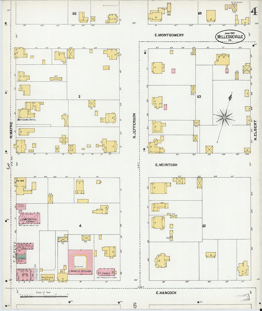 This old map of Milledgeville, Baldwin County, Georgia was created by Sanborn Map Company in 1901