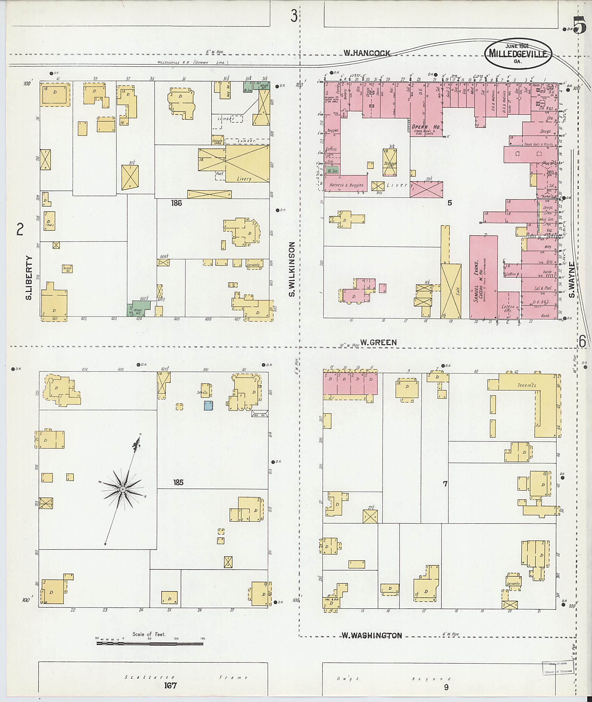 This old map of Milledgeville, Baldwin County, Georgia was created by Sanborn Map Company in 1901