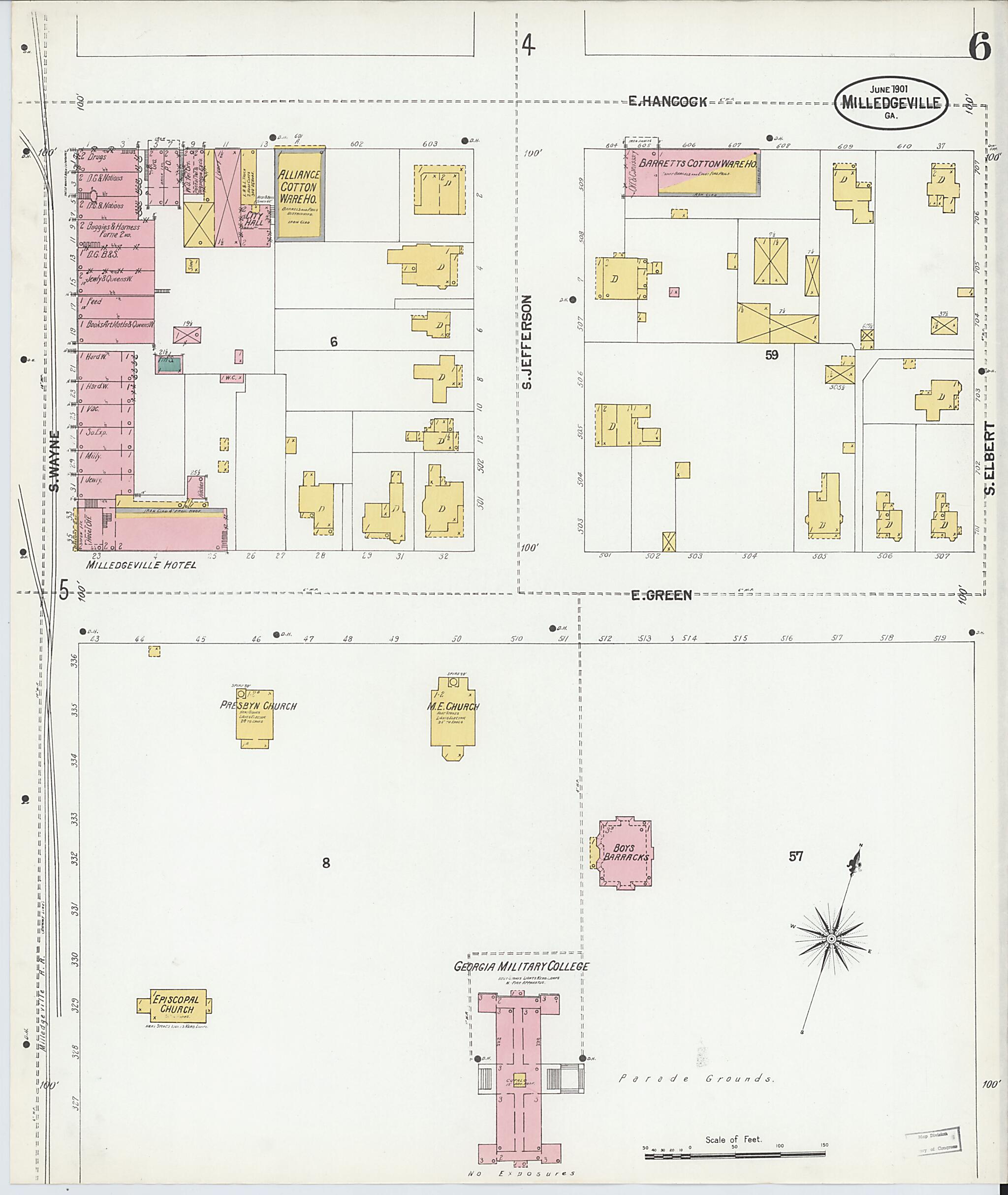 This old map of Milledgeville, Baldwin County, Georgia was created by Sanborn Map Company in 1901