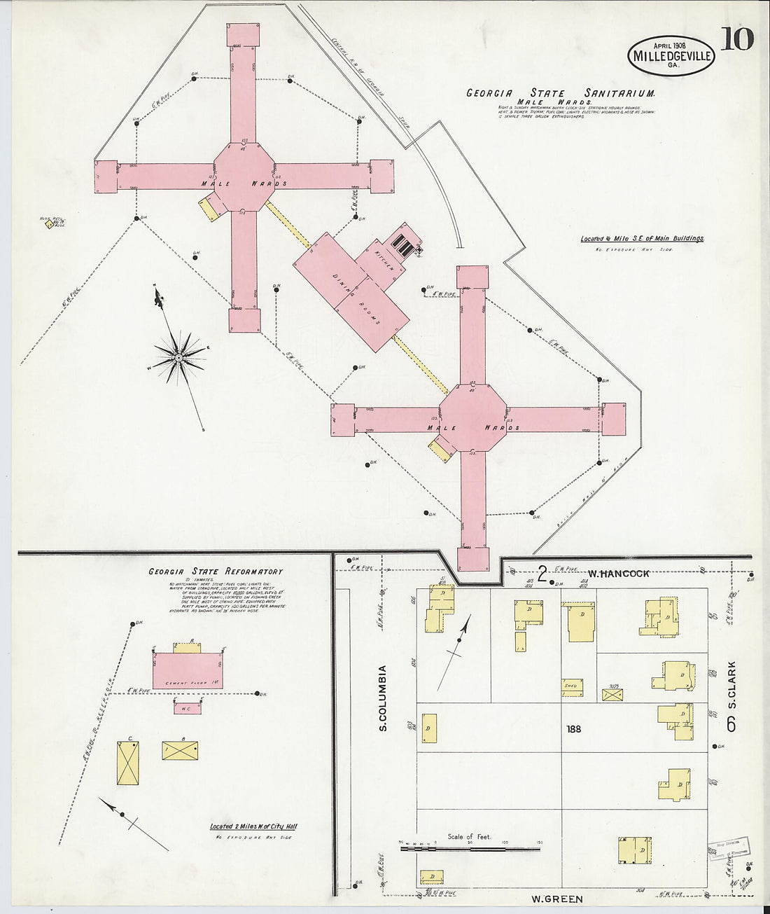 This old map of Milledgeville, Baldwin County, Georgia was created by Sanborn Map Company in 1908