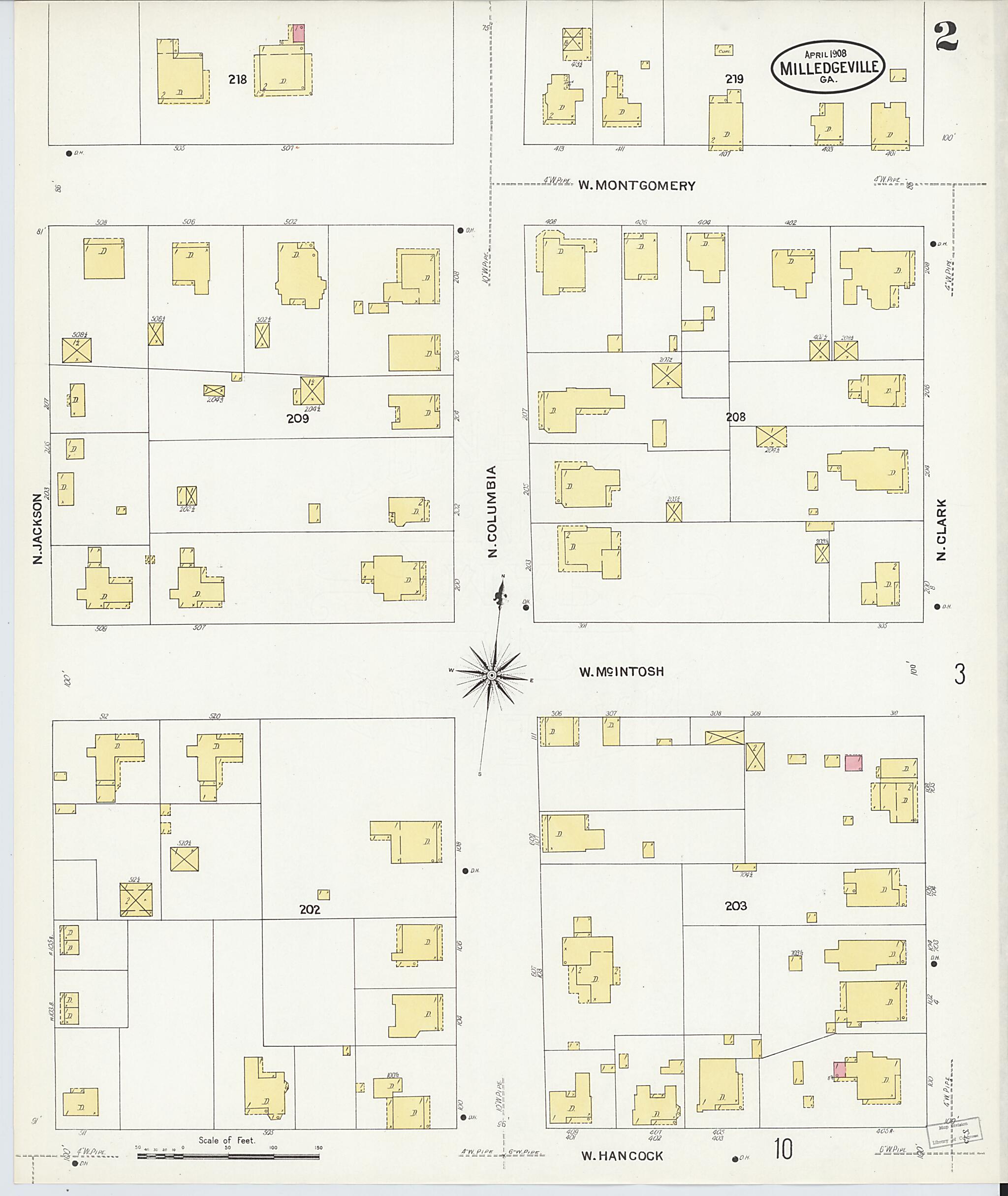 This old map of Milledgeville, Baldwin County, Georgia was created by Sanborn Map Company in 1908