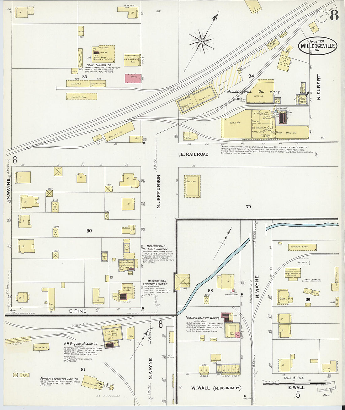 This old map of Milledgeville, Baldwin County, Georgia was created by Sanborn Map Company in 1908