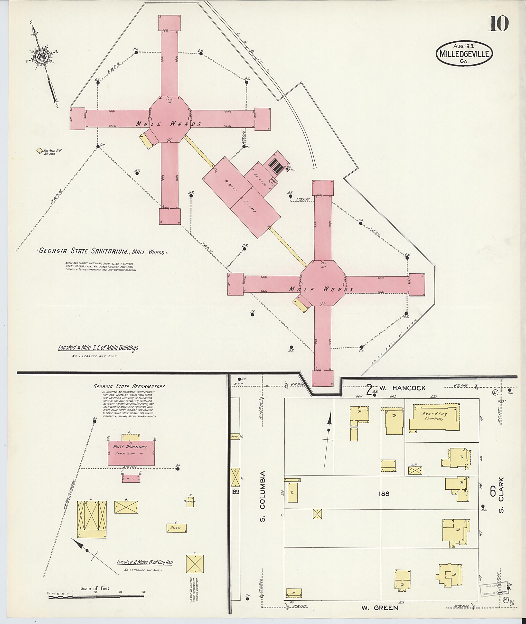 This old map of Milledgeville, Baldwin County, Georgia was created by Sanborn Map Company in 1913
